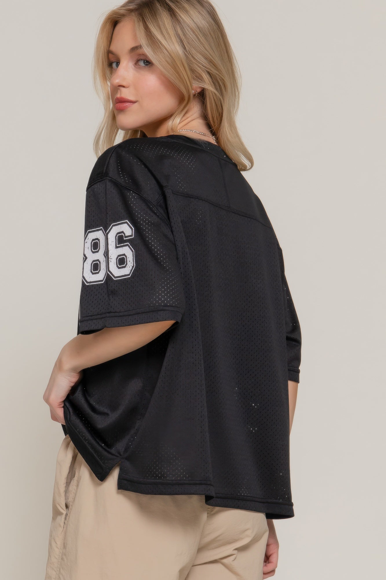 Silk Screen Print Mesh Oversize Basball T-shirt - Tigbul's Variety Fashion Shop