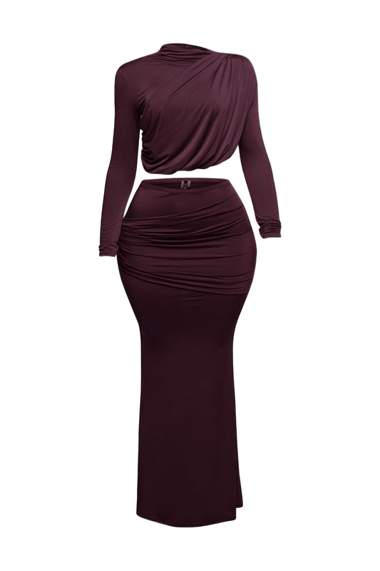 Plus Size Shirring Detailed Top & Long Skirt Set - Tigbul's Variety Fashion Shop