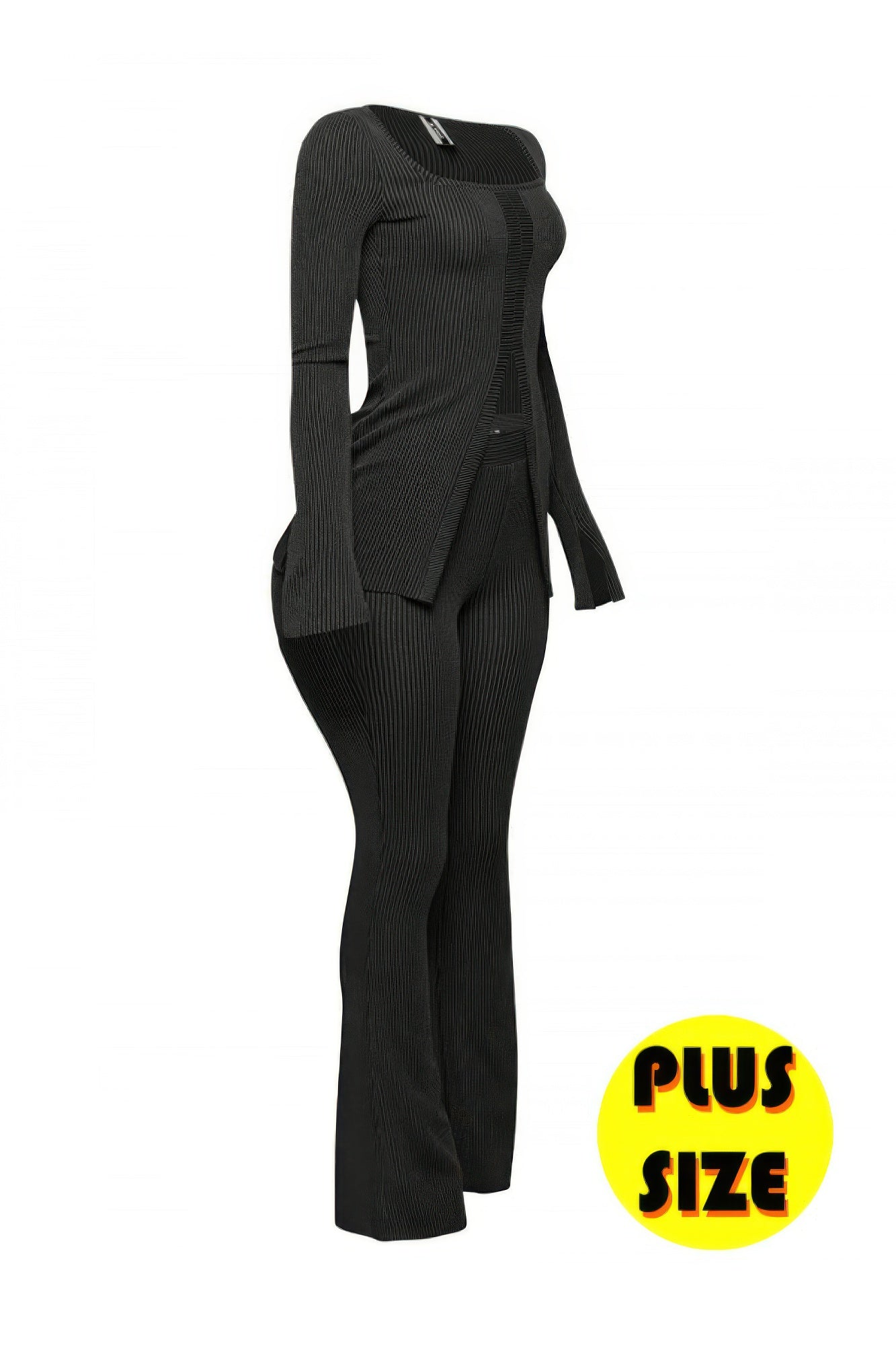 Plus Size Ribbed Pant Set With Slit Detail - Tigbul's Variety Fashion Shop