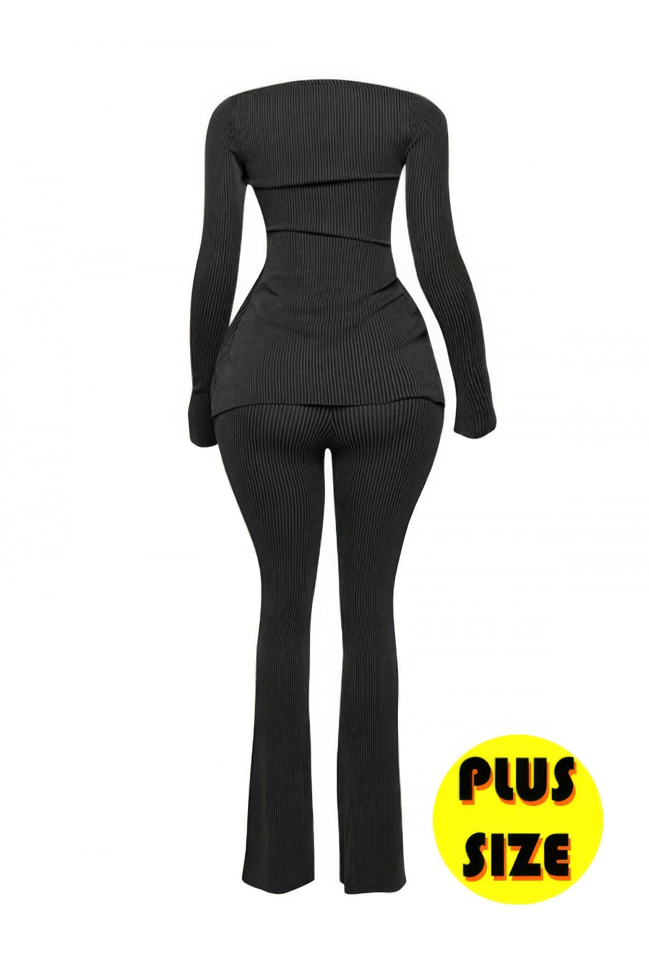 Plus Size Ribbed Pant Set With Slit Detail - Tigbul's Variety Fashion Shop