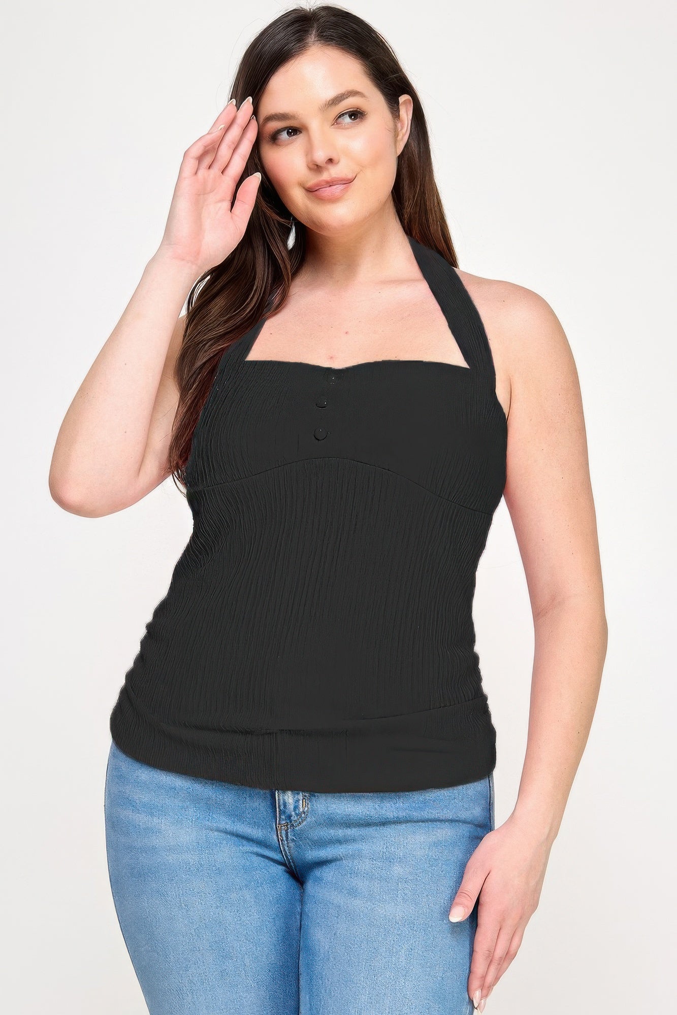 Plus Halter Tie Crinkle Knit Top - Tigbul's Variety Fashion Shop