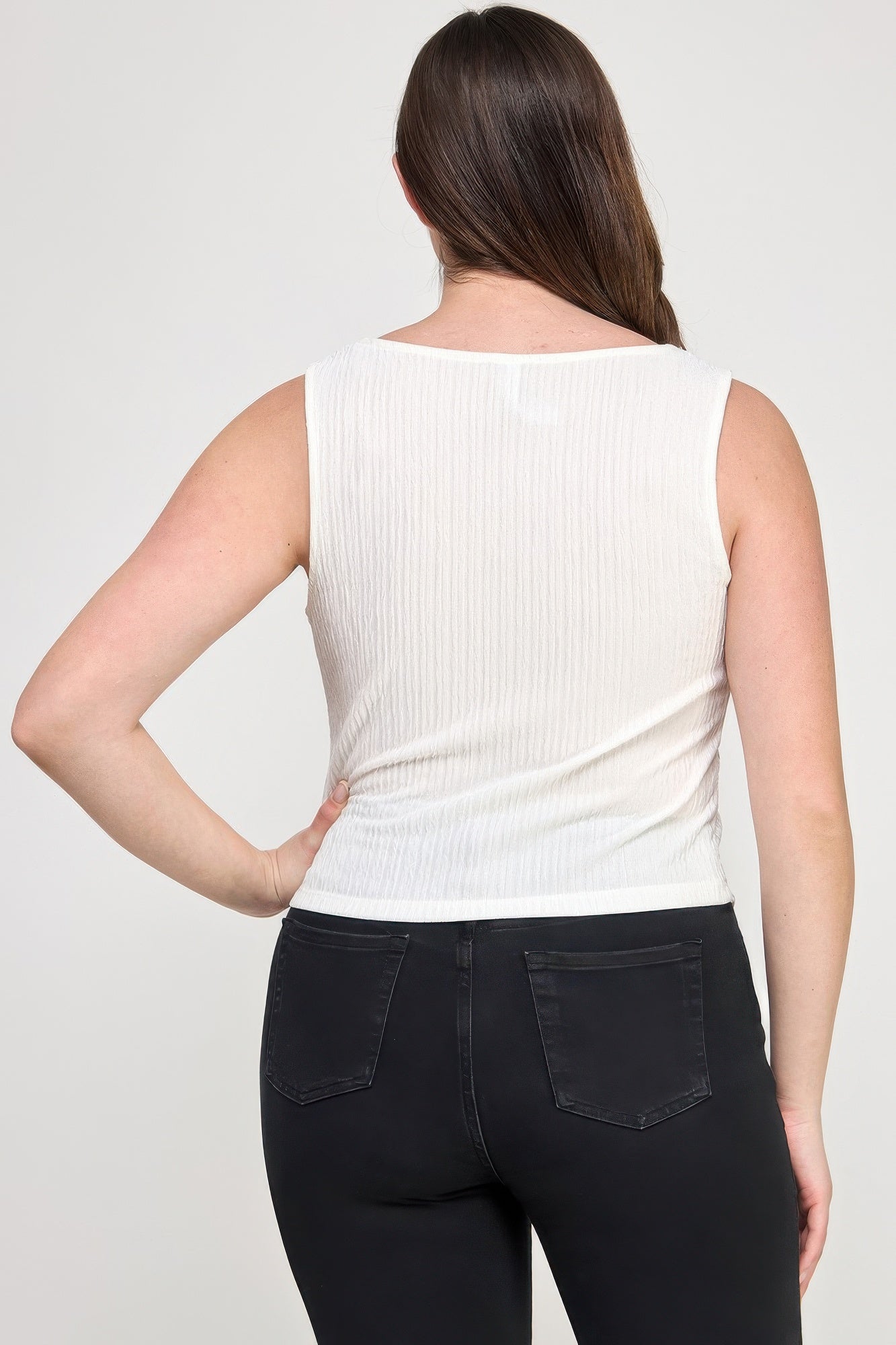 Plus Sleeveless Crinkle Knit Faux Button Down Top - Tigbul's Variety Fashion Shop