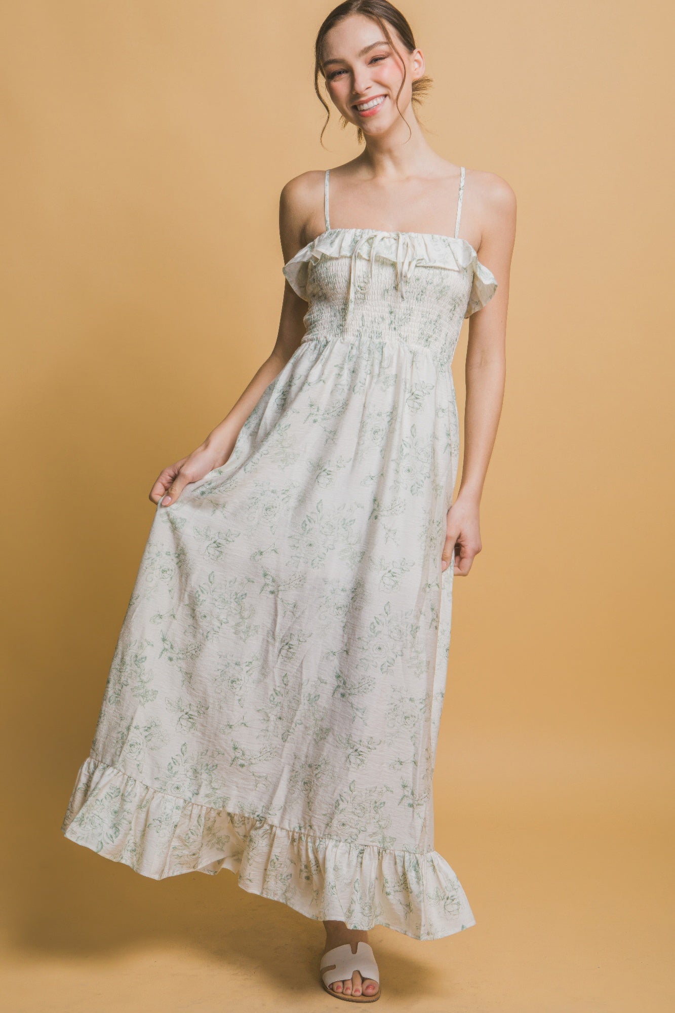 Smocked Floral Maxi Dress - Tigbul's Variety Fashion Shop
