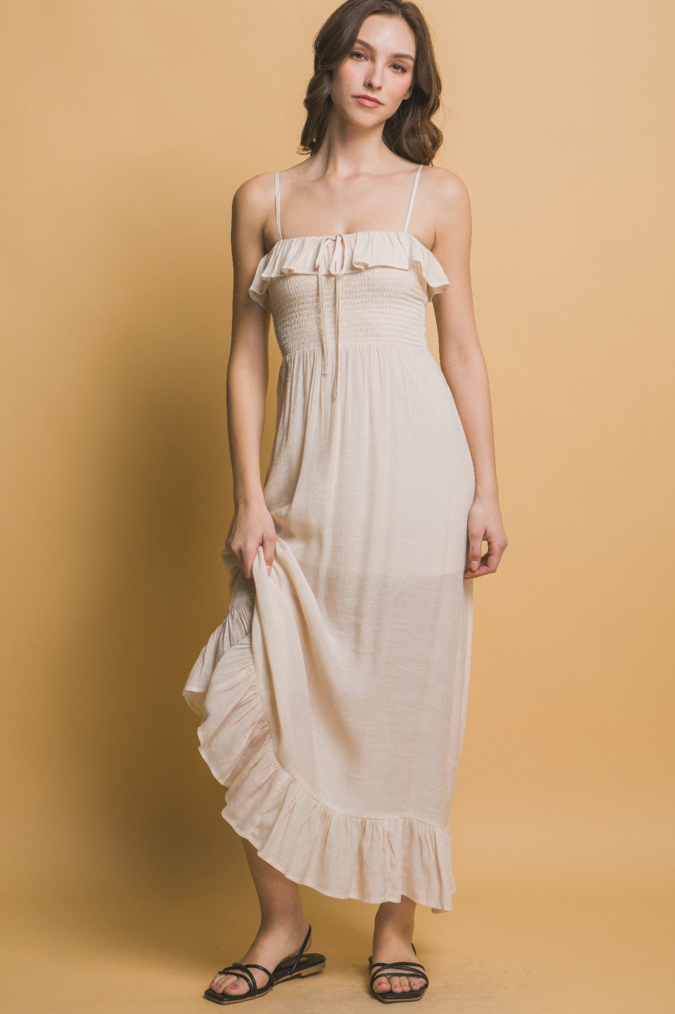 Smocked Ruffle Maxi Dress - Tigbul's Variety Fashion Shop