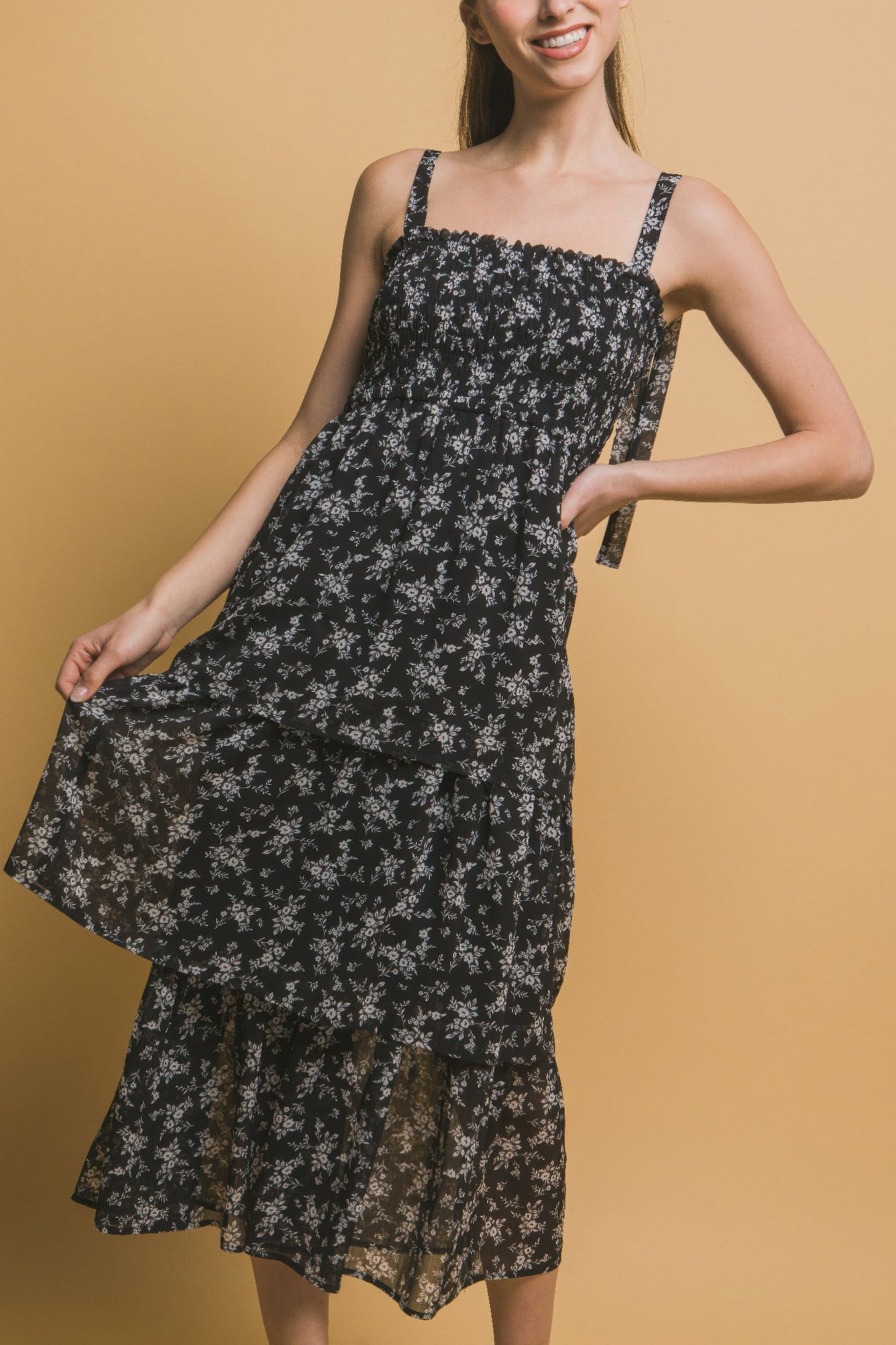 Tiered Midi Floral Dress - Tigbul's Variety Fashion Shop
