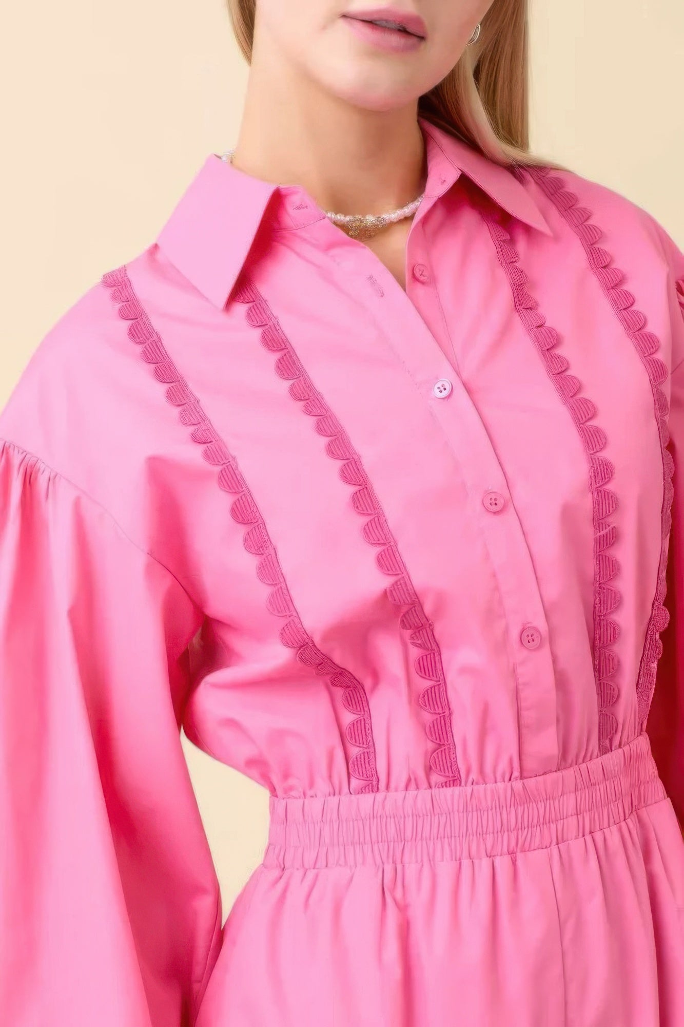 Long Sleeve Romper With Contrasting Scallop Lace - Tigbul's Variety Fashion Shop