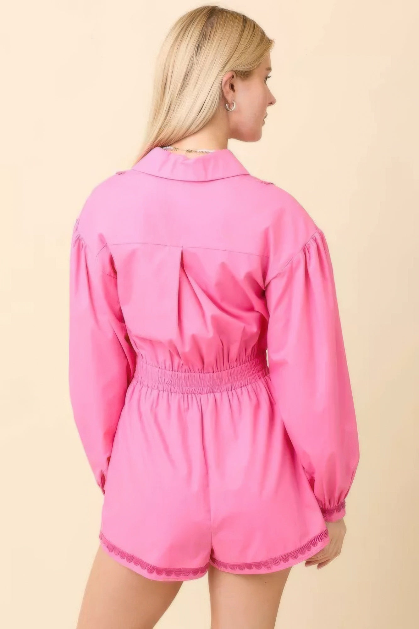 Long Sleeve Romper With Contrasting Scallop Lace - Tigbul's Variety Fashion Shop