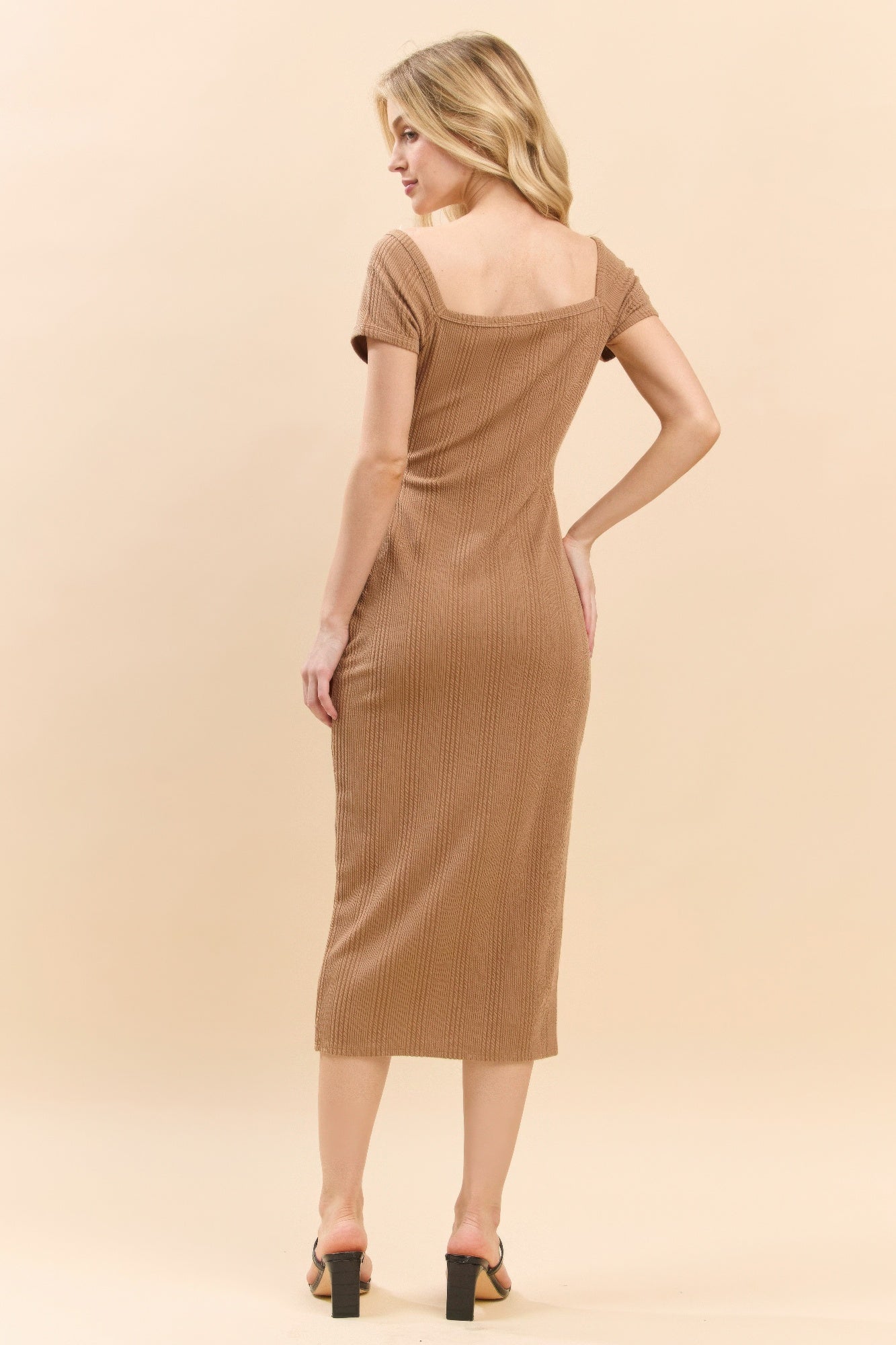 Sweet Heart Neck Bubble Rib Short Sleeve Dress - Tigbul's Variety Fashion Shop