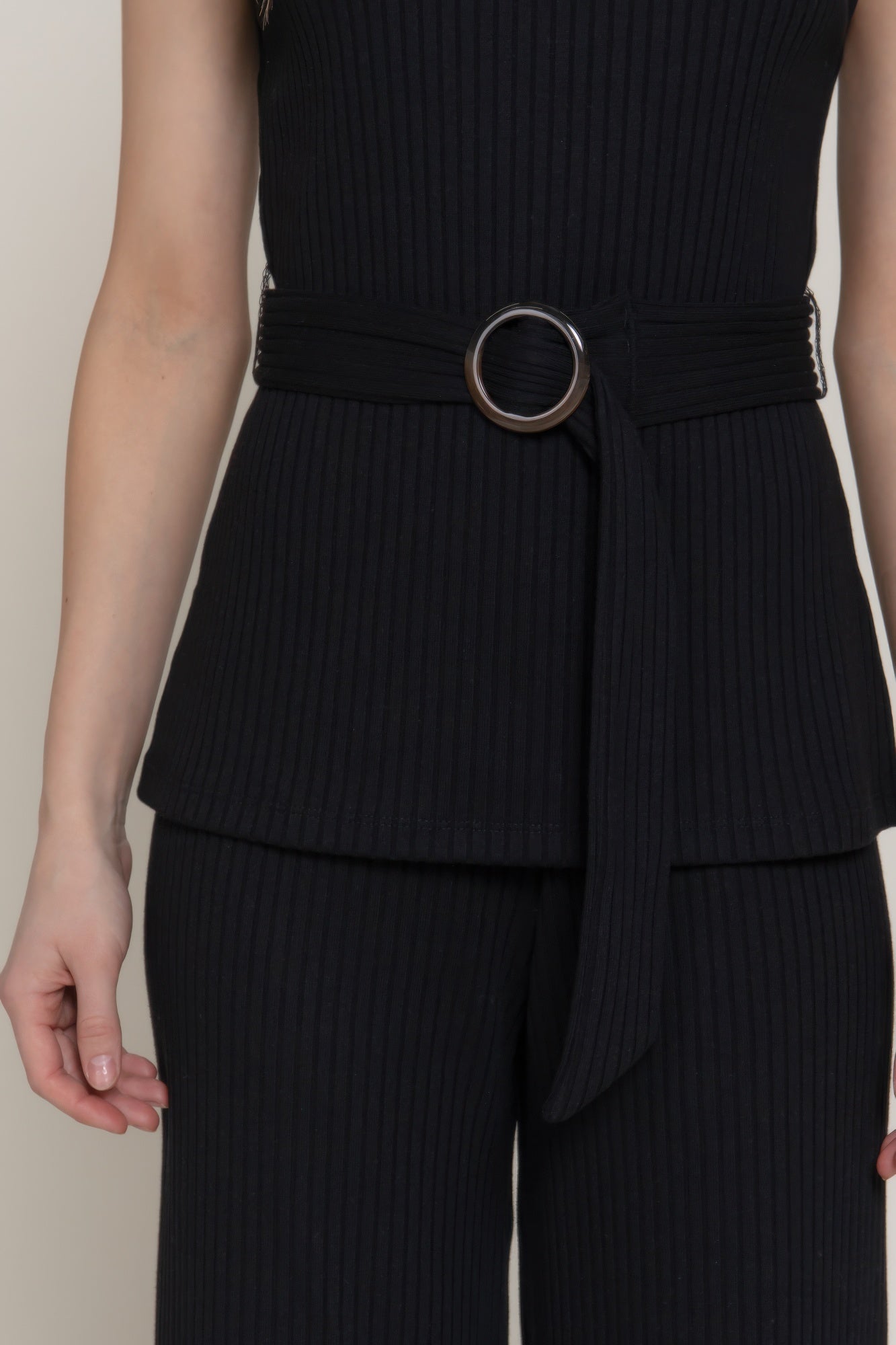 Sleeveless Mock Neck Waist Belt Rib Knit Top - Tigbul's Variety Fashion Shop