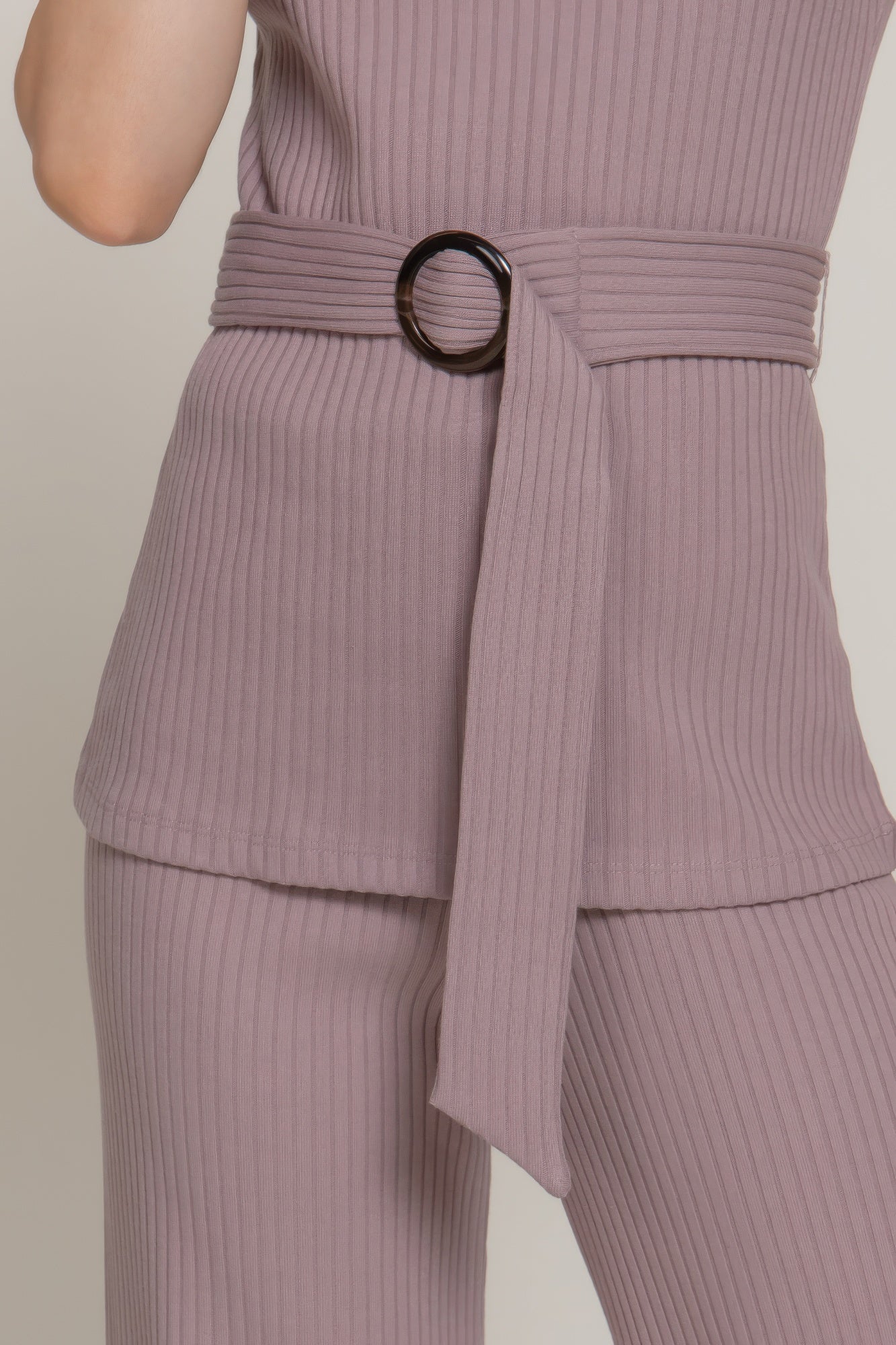 Sleeveless Mock Neck Waist Belt Rib Knit Top - Tigbul's Variety Fashion Shop