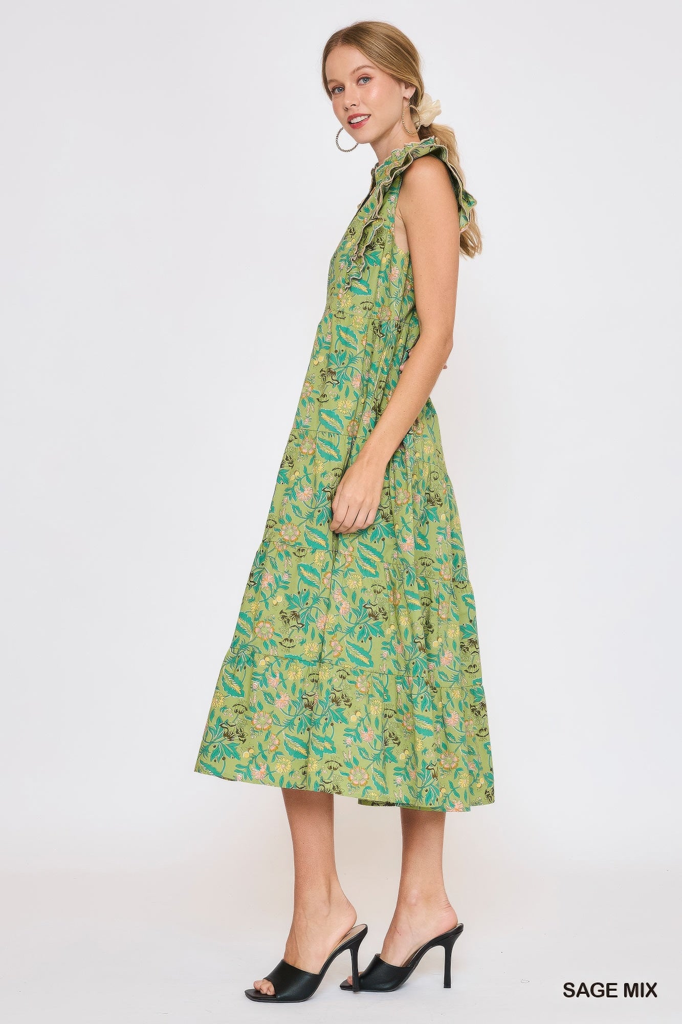 Floral Garden Print Tiered Maxi Dress - Tigbul's Variety Fashion Shop