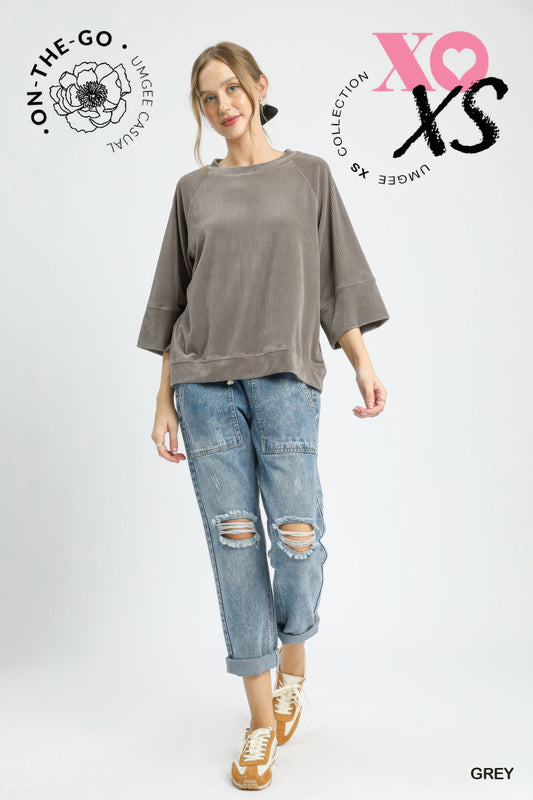 Ribbed Knit Oversized Top - Tigbul's Variety Fashion Shop