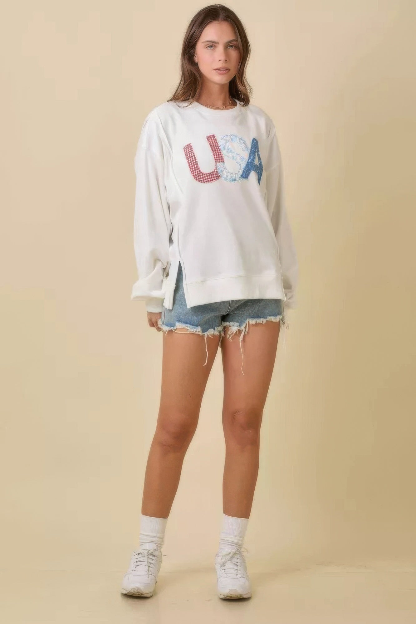 4th Of July Usa Patchwork Crewneck Long Sleeve Top - Tigbul's Variety Fashion Shop
