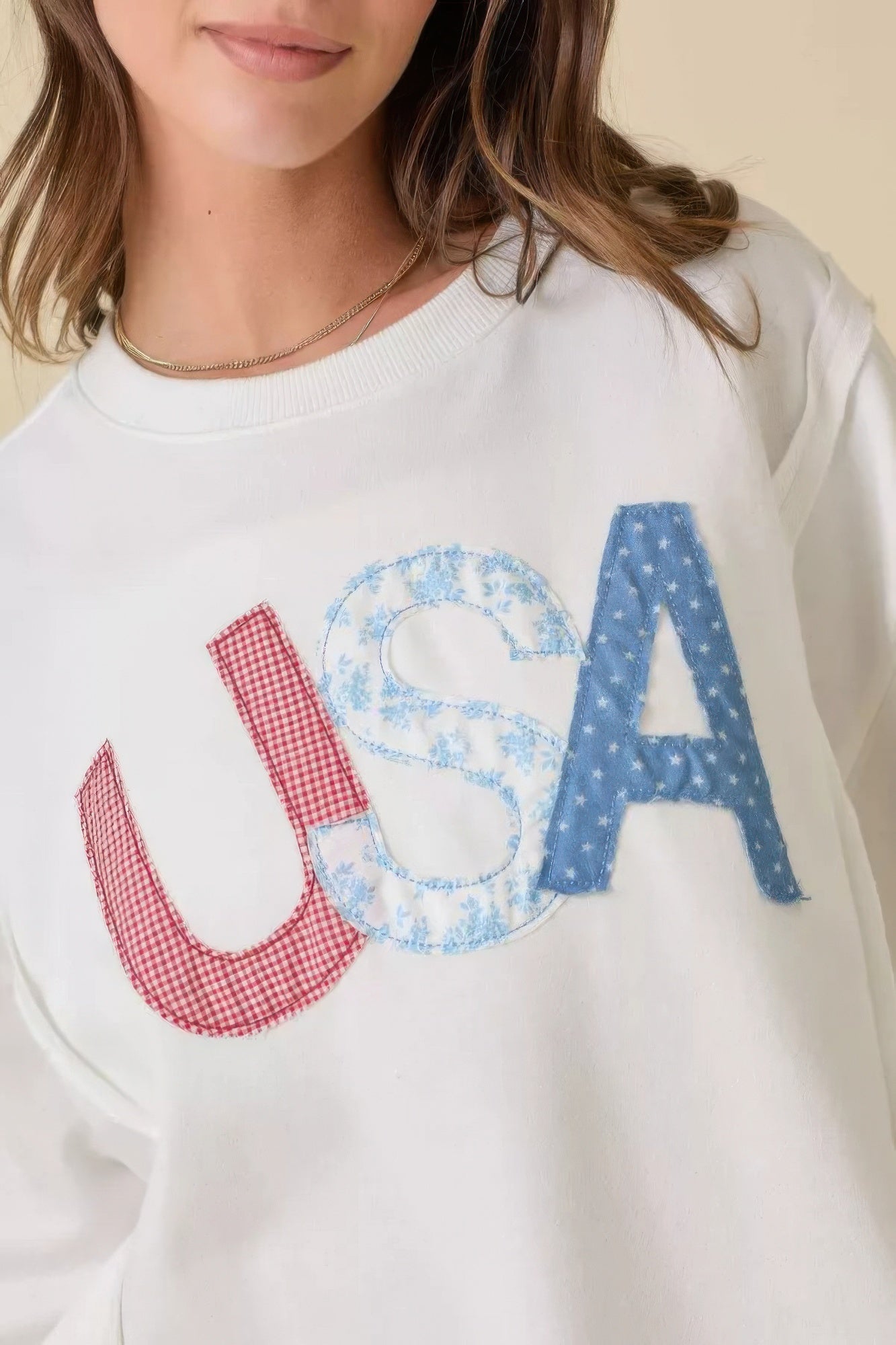 4th Of July Usa Patchwork Crewneck Long Sleeve Top - Tigbul's Variety Fashion Shop
