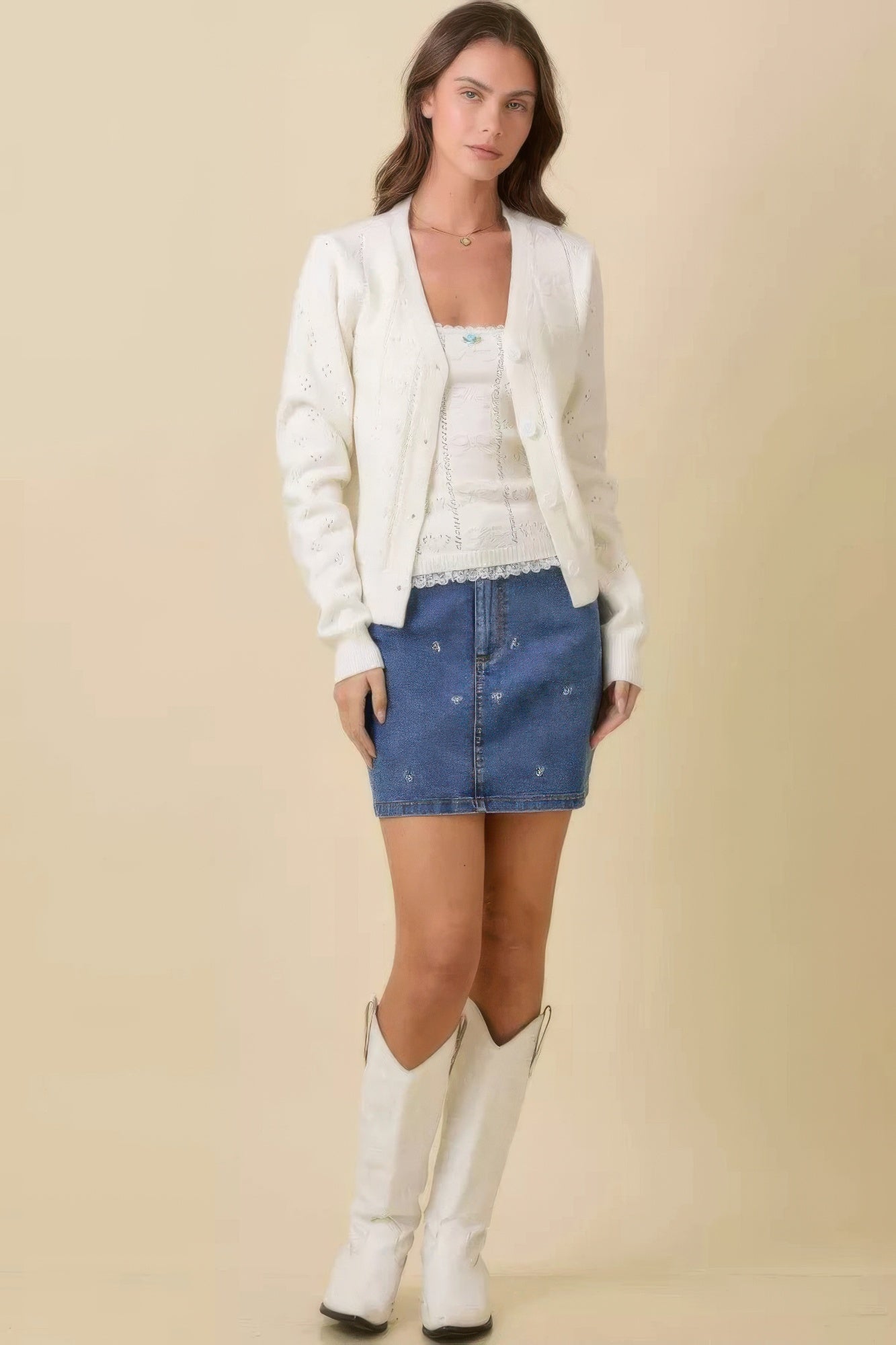 Mini Denim Skirt With All Over Ribbon Bow - Tigbul's Variety Fashion Shop
