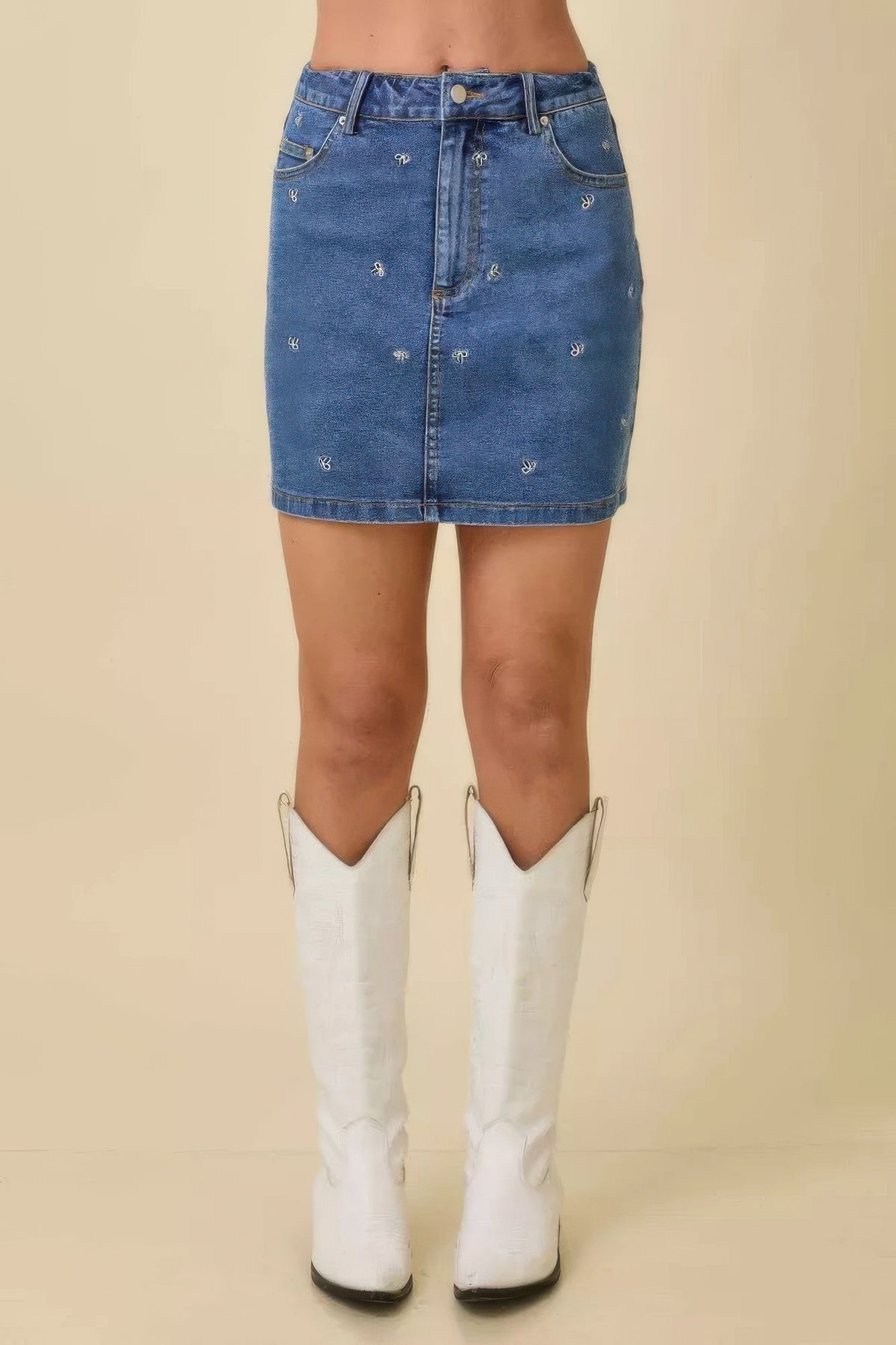 Mini Denim Skirt With All Over Ribbon Bow - Tigbul's Variety Fashion Shop