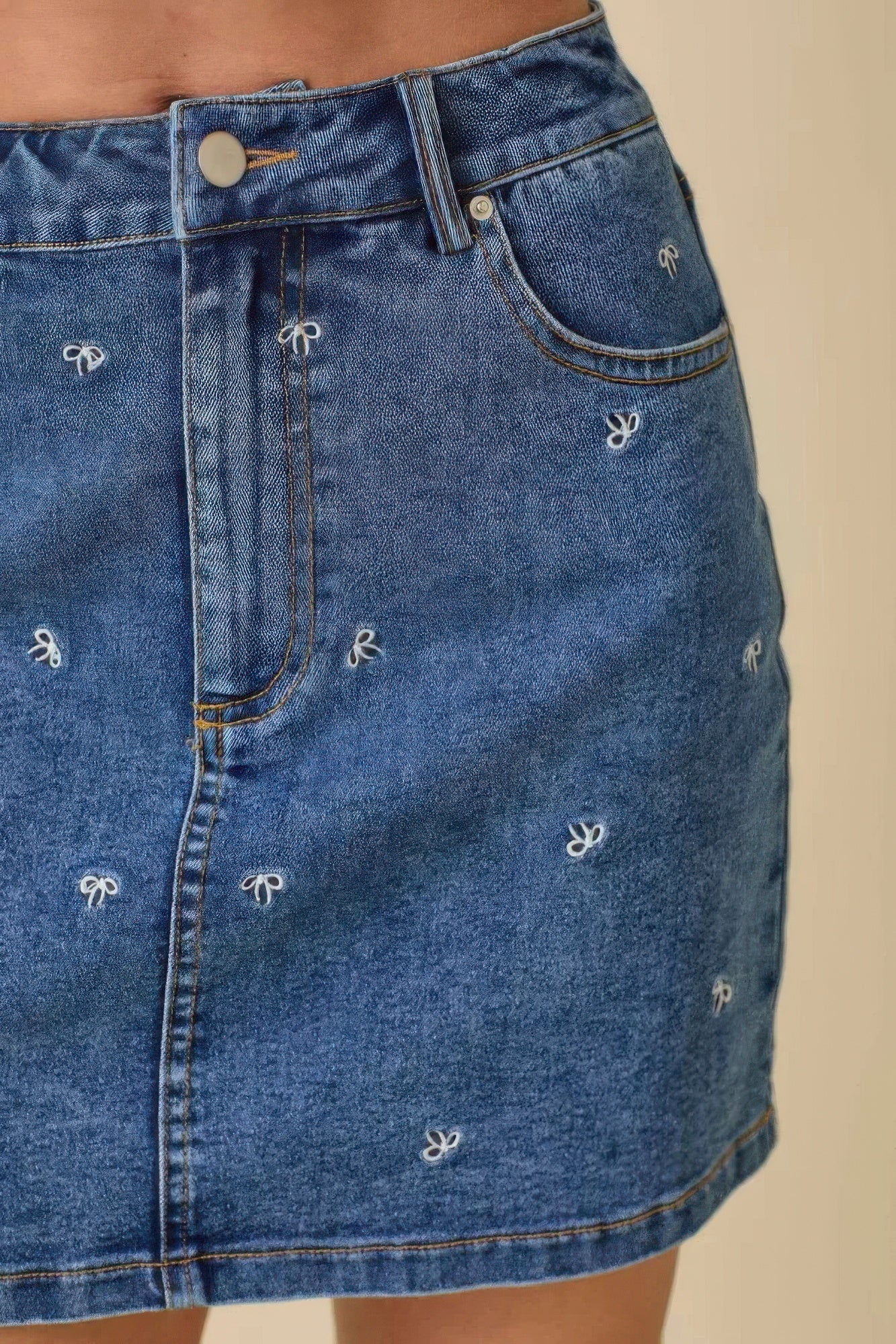 Mini Denim Skirt With All Over Ribbon Bow - Tigbul's Variety Fashion Shop