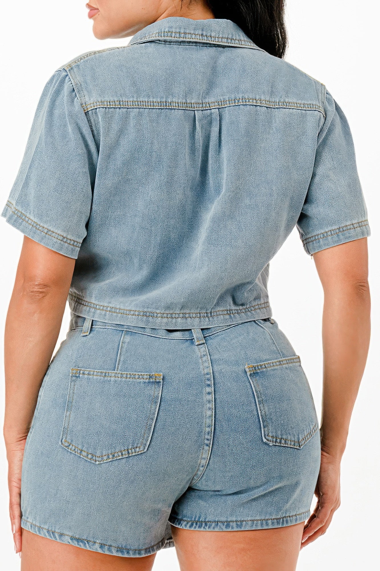 Cropped Denim Shirt And Skort Set - Tigbul's Variety Fashion Shop