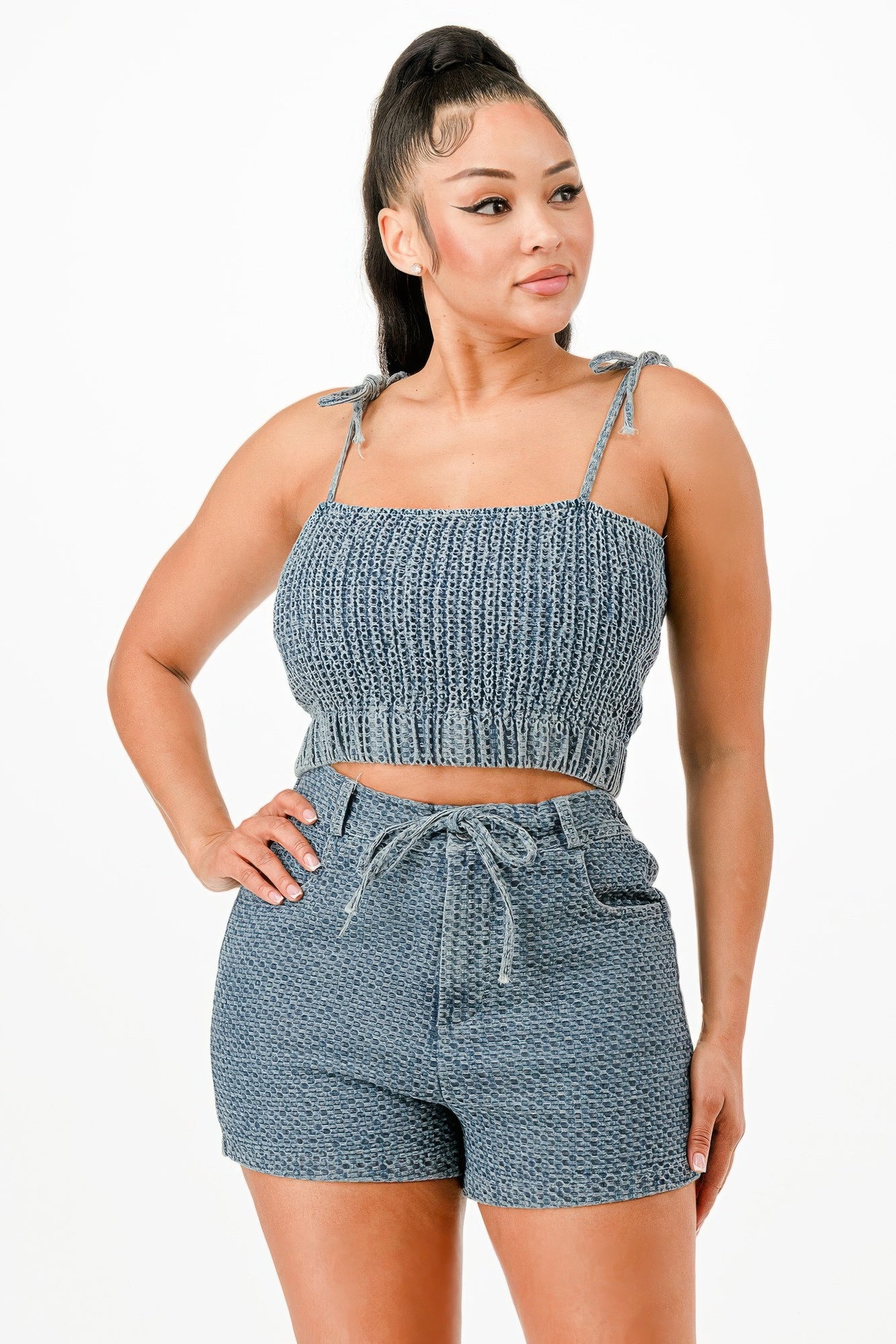 Denim Tank Top And Matching Short Set - Tigbul's Variety Fashion Shop