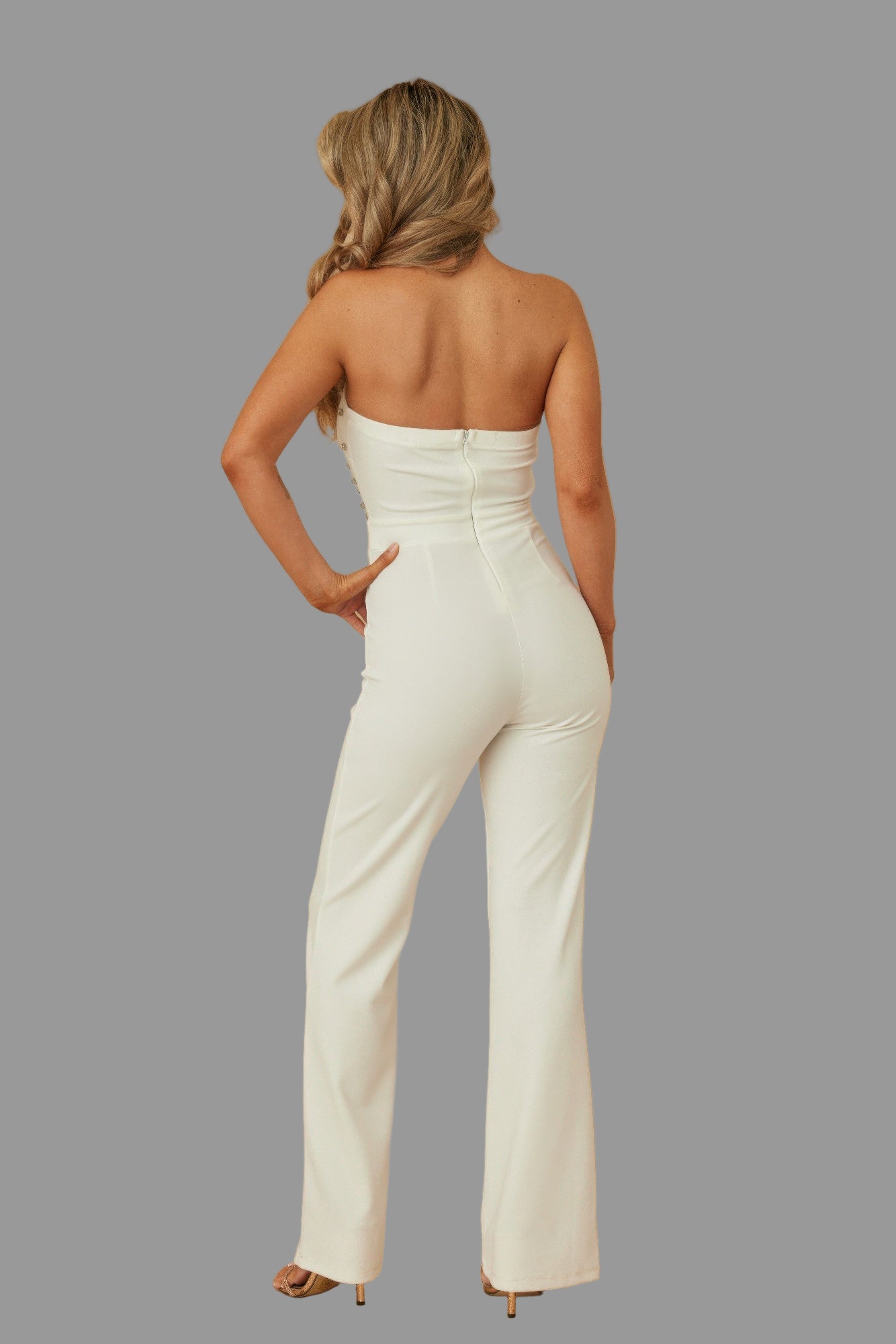 White Petal Layer Flap With Rhinestones Jumpsuit - Tigbuls Variety