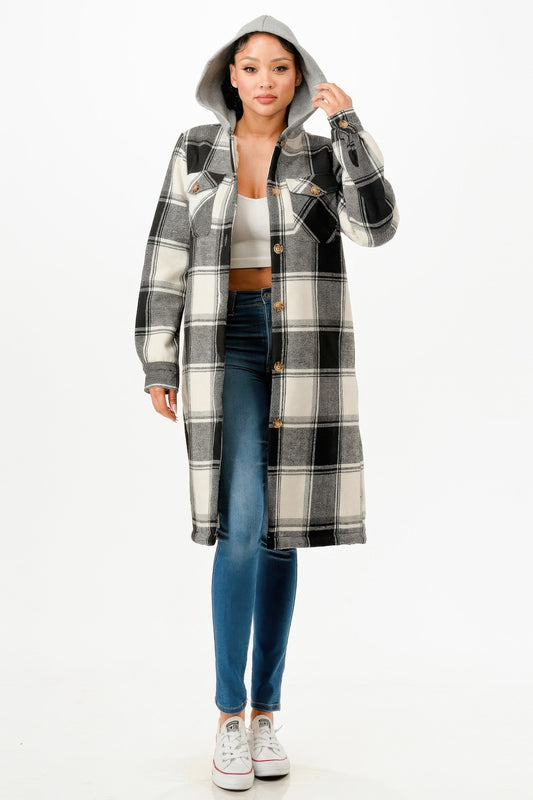 Hooded Plaid Coat - Tigbul's Variety Fashion Shop