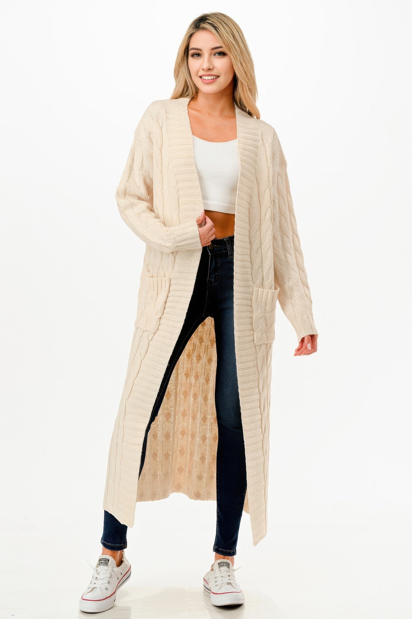 Cable Sweater Long Cardigan - Tigbul's Variety Fashion Shop