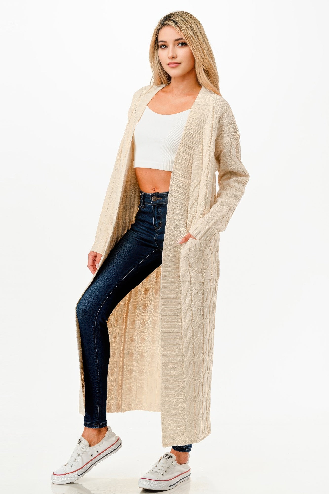 Cable Sweater Long Cardigan - Tigbul's Variety Fashion Shop