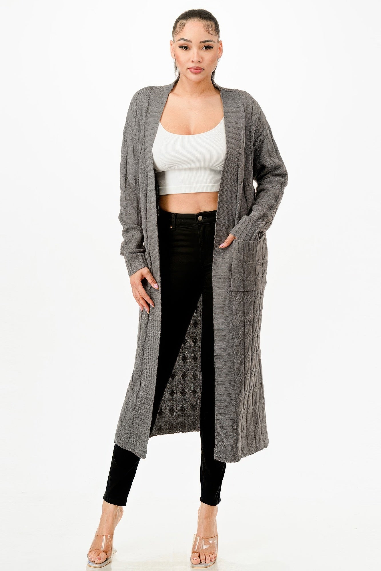 Cable Sweater Long Cardigan - Tigbul's Variety Fashion Shop