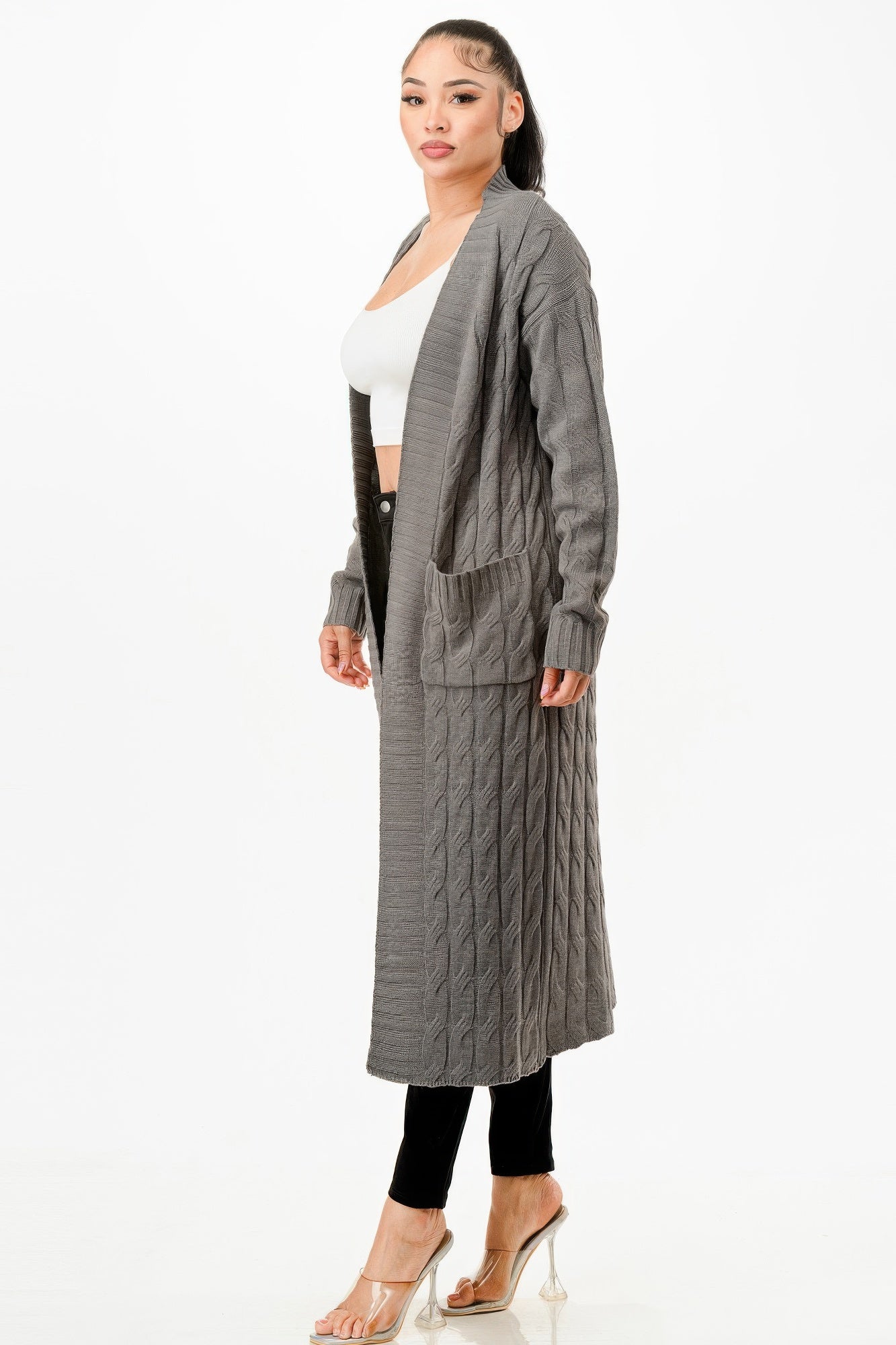 Cable Sweater Long Cardigan - Tigbul's Variety Fashion Shop