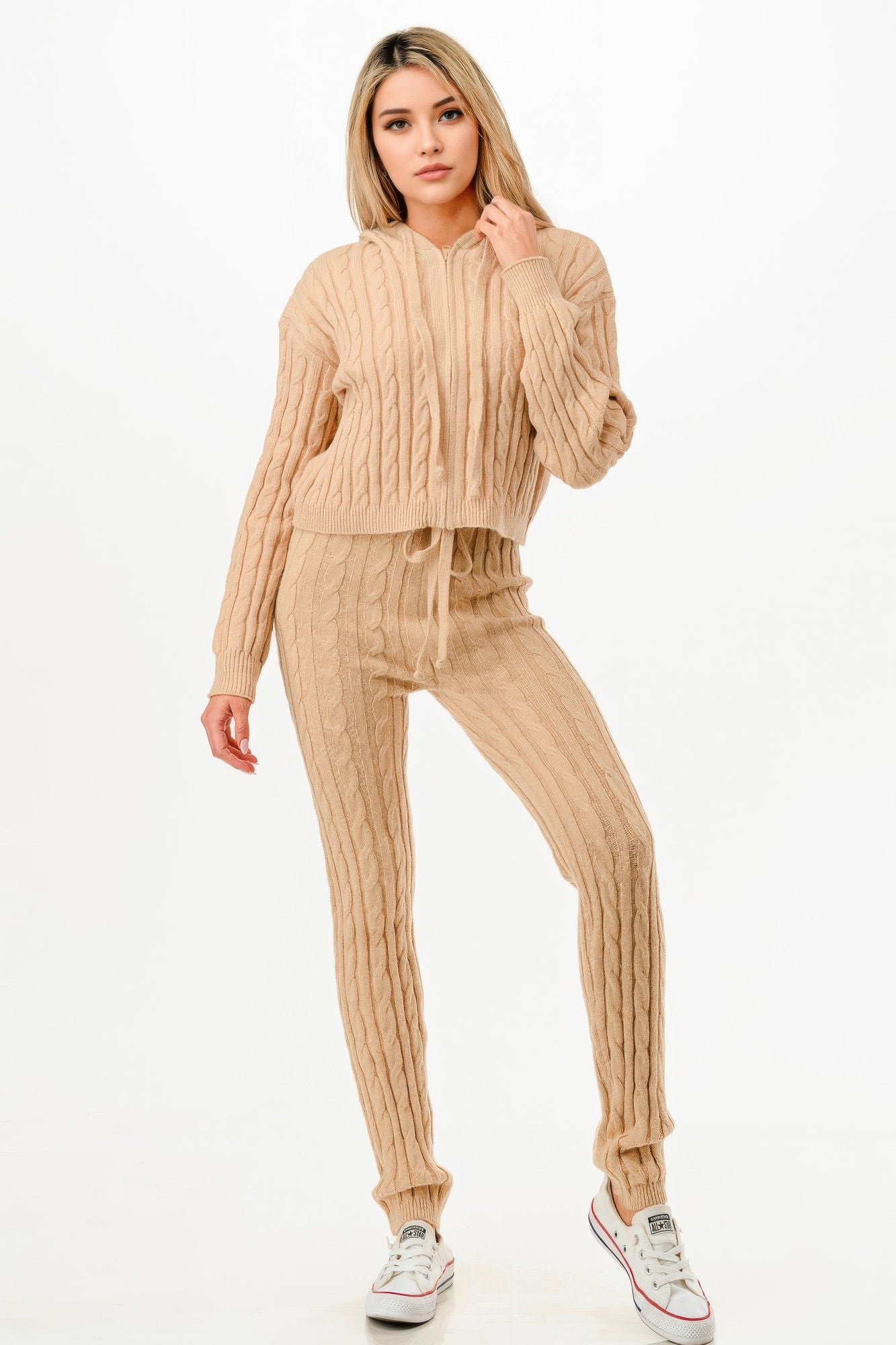 Cable Hoodie Sweater 2pcs Set - Tigbul's Variety Fashion Shop