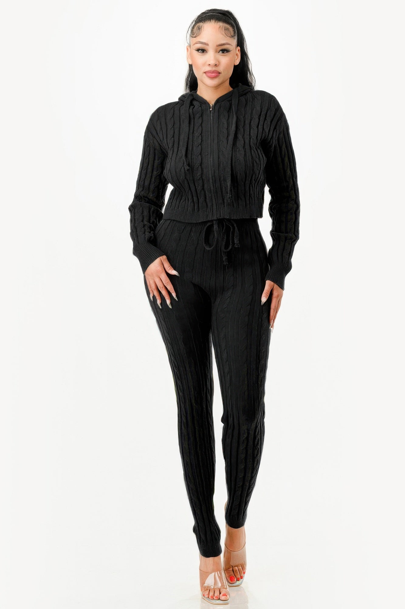 Cable Hoodie Sweater 2pcs Set - Tigbul's Variety Fashion Shop