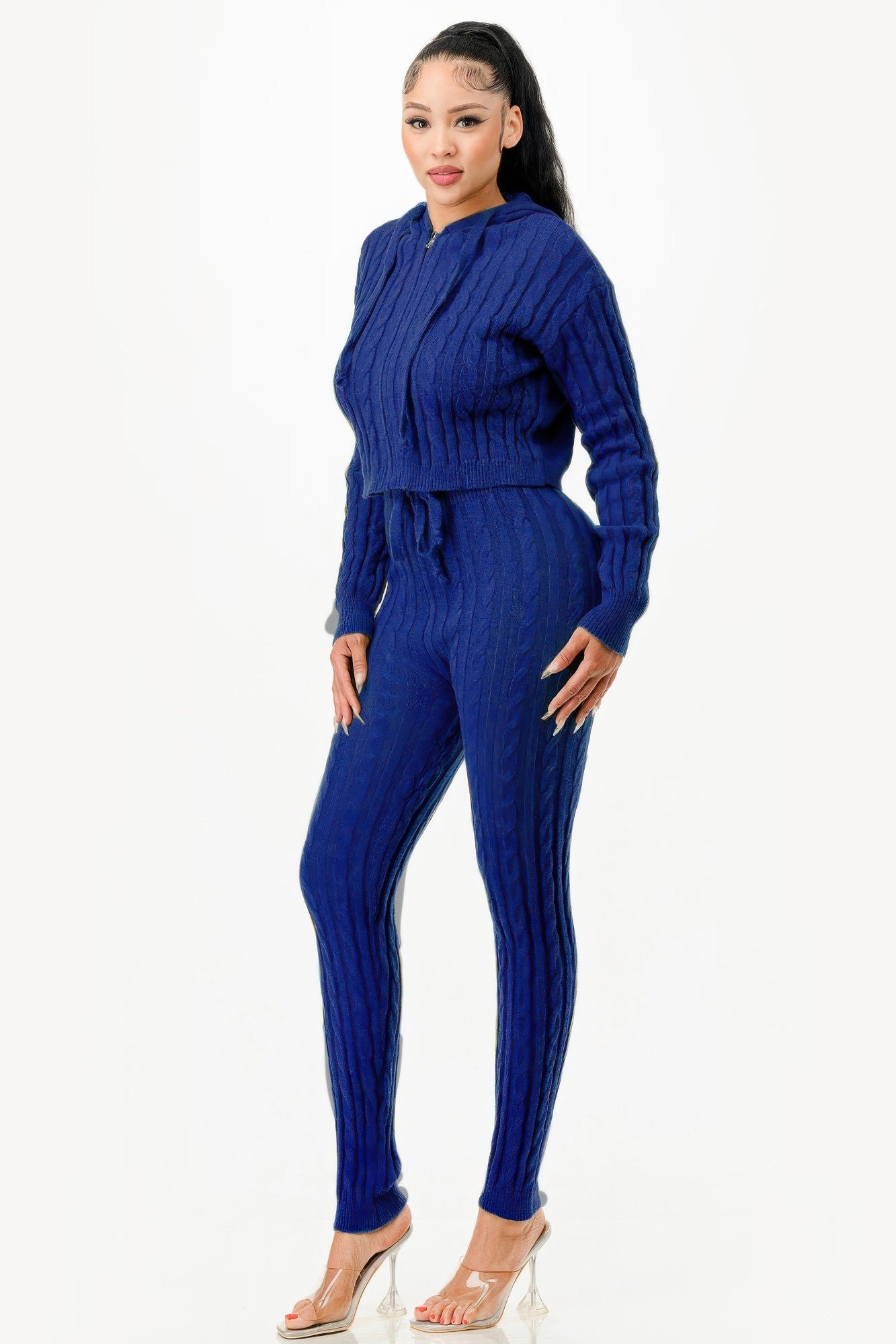 Cable Hoodie Sweater 2pcs Set - Tigbul's Variety Fashion Shop