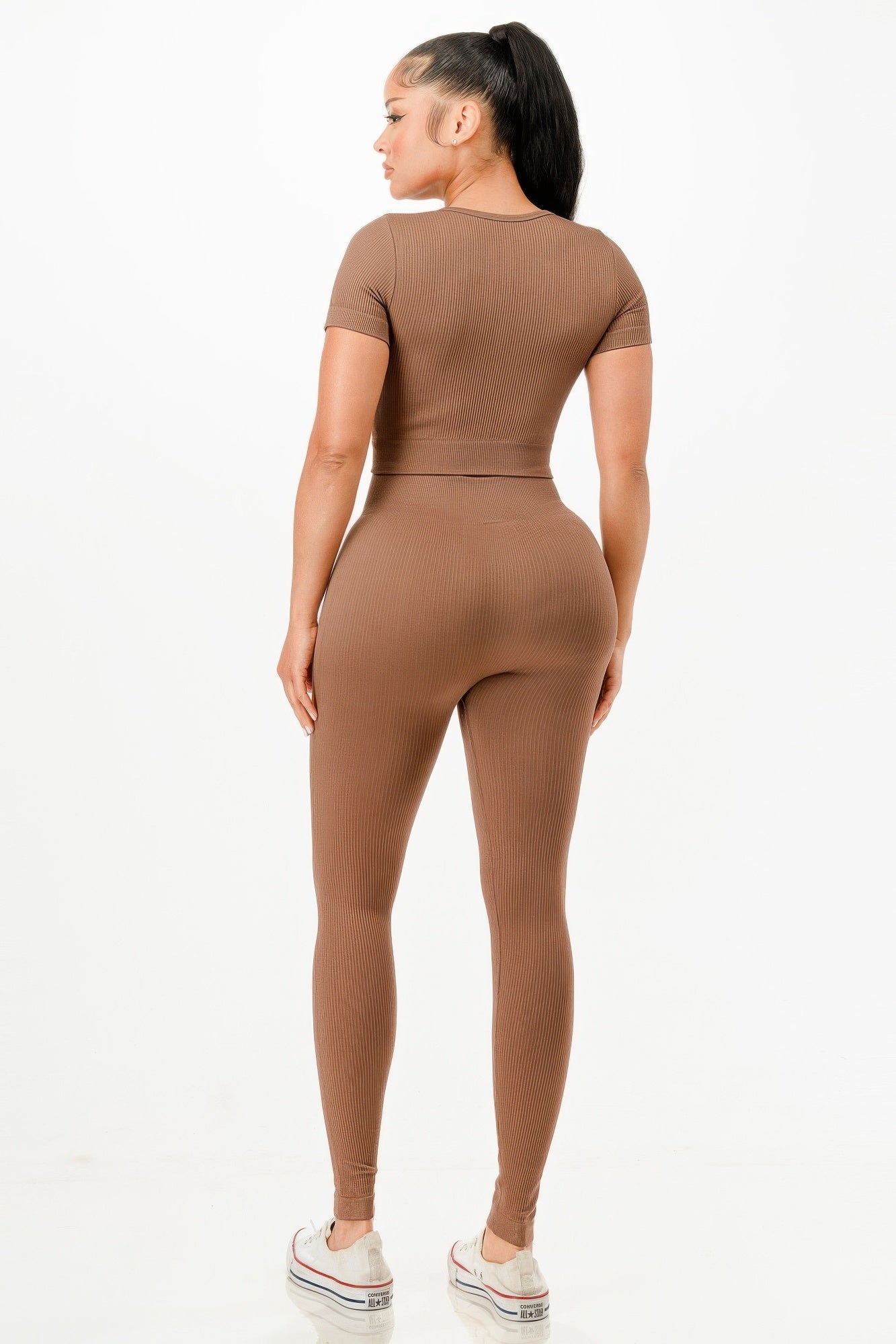 Ribbed Seamless T-shirt And Leggings Set - Tigbul's Variety Fashion Shop