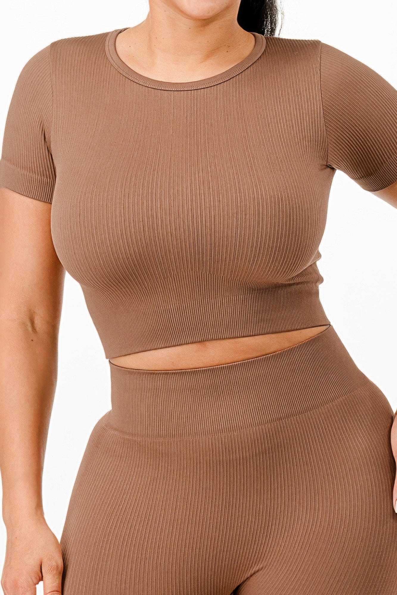 Ribbed Seamless T-shirt And Leggings Set - Tigbul's Variety Fashion Shop