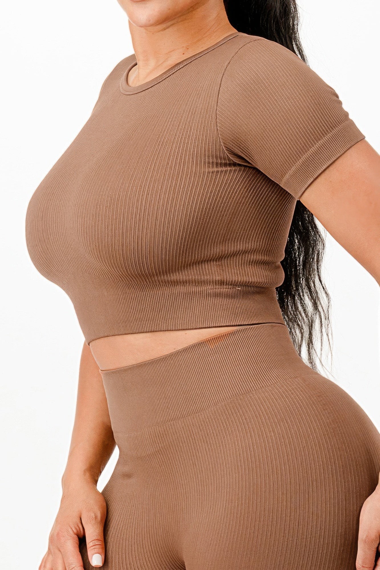 Ribbed Seamless T-shirt And Leggings Set - Tigbul's Variety Fashion Shop