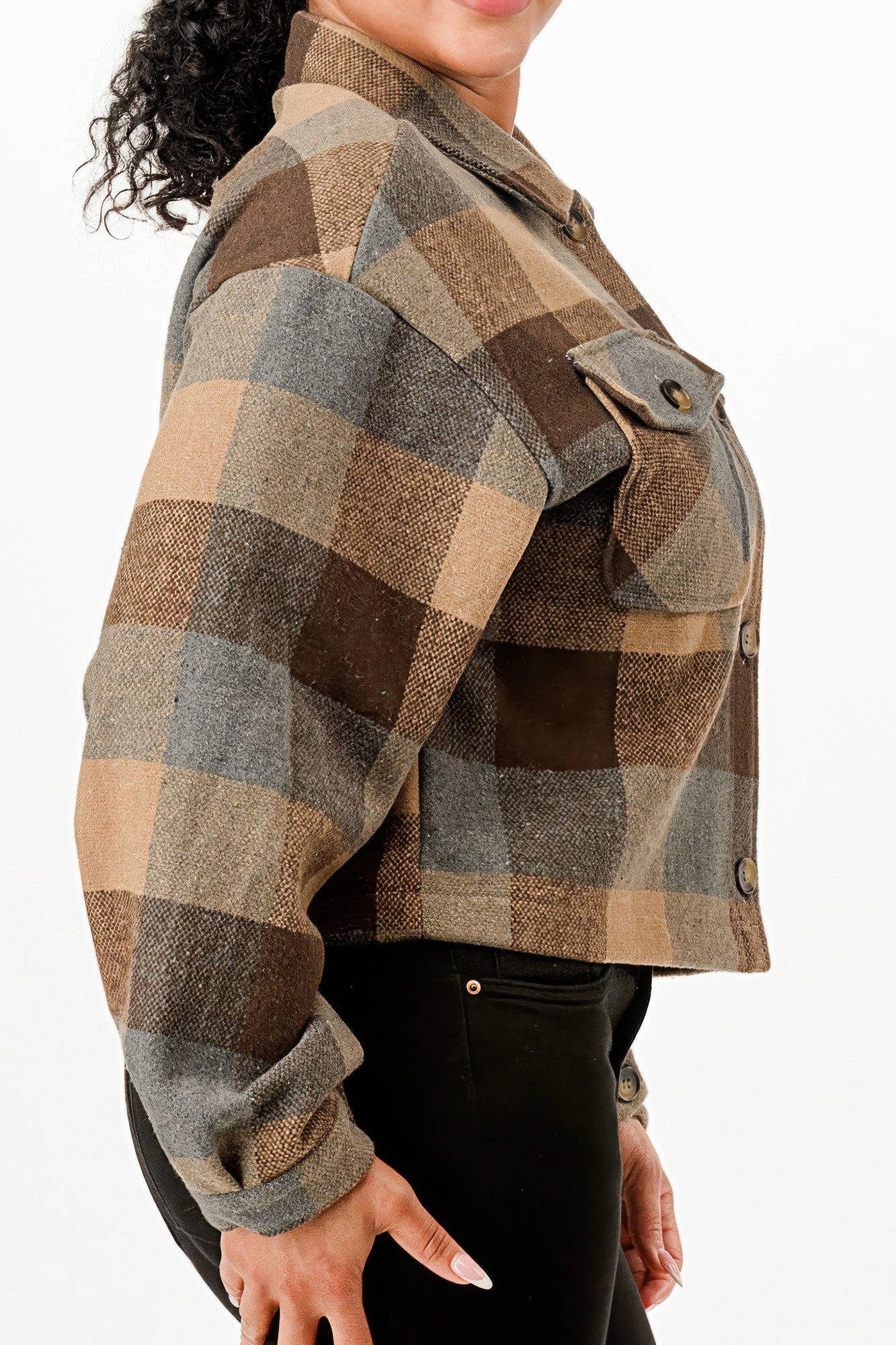 Cropped Flannel Jacket - Tigbul's Variety Fashion Shop