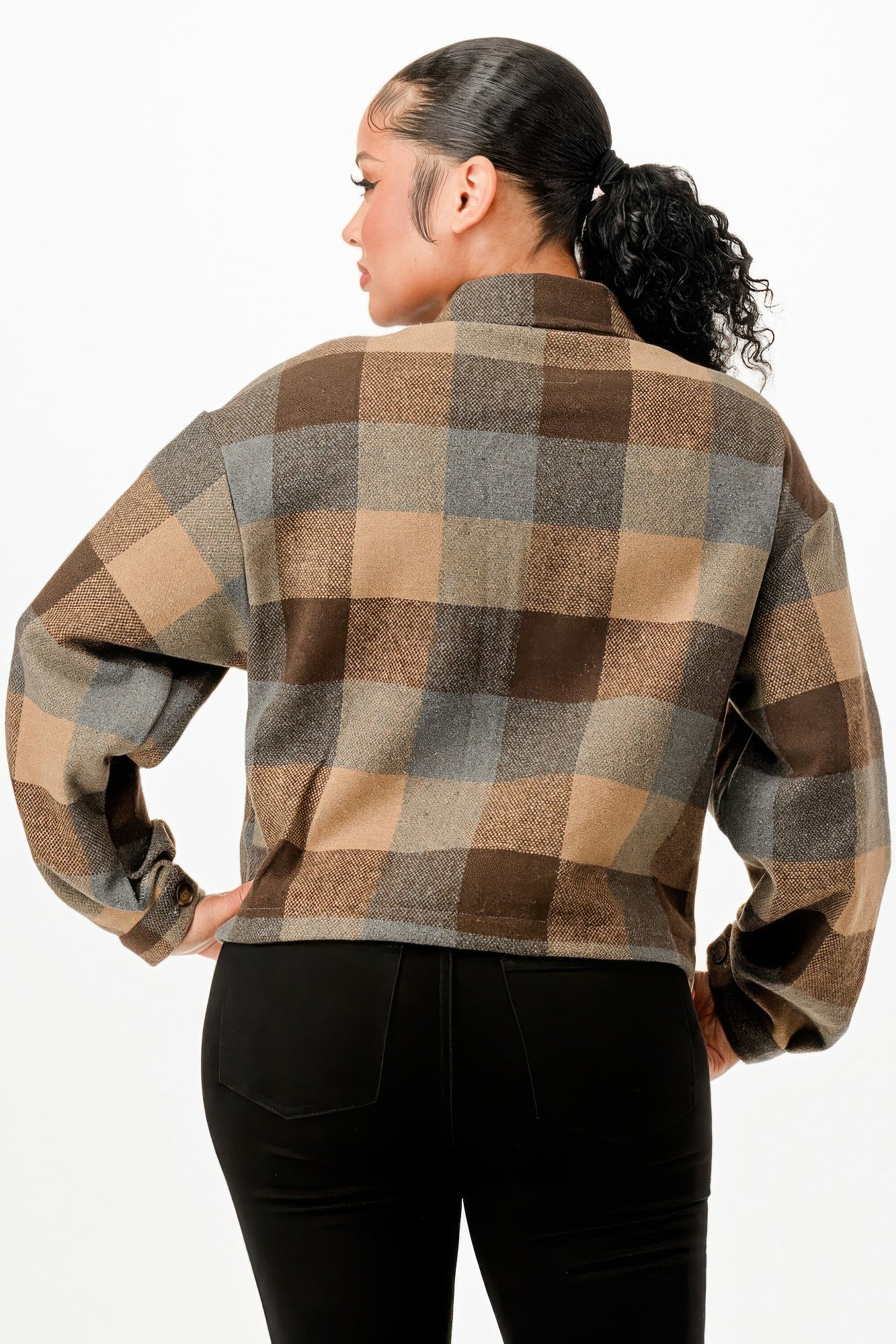 Cropped Flannel Jacket - Tigbul's Variety Fashion Shop