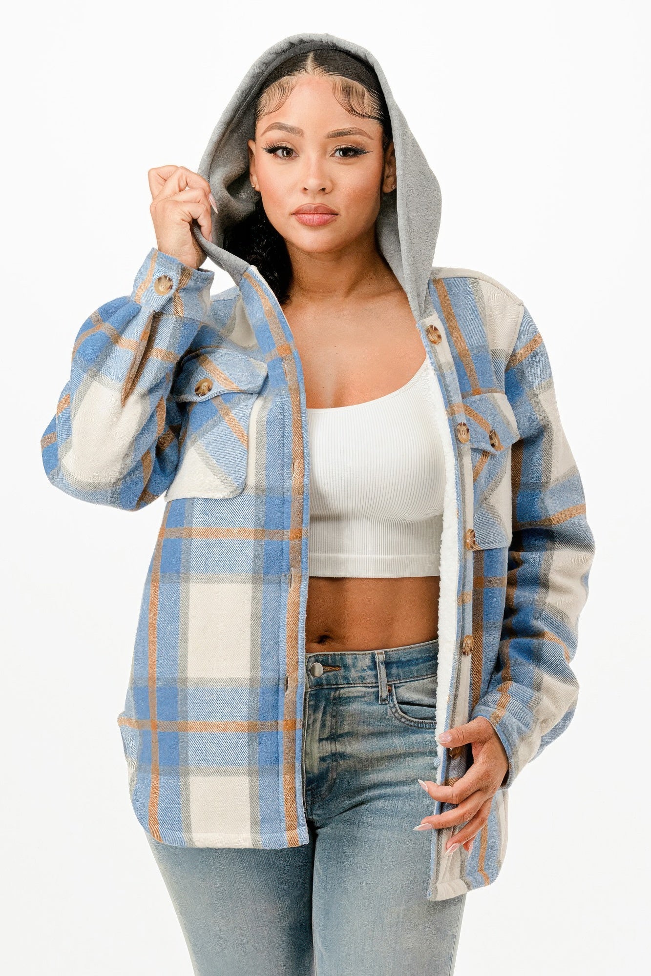 Hooded Plaid Jacket - Tigbul's Variety Fashion Shop