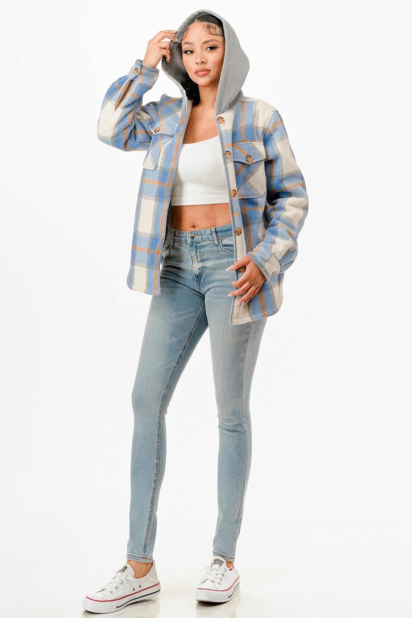 Hooded Plaid Jacket - Tigbul's Variety Fashion Shop