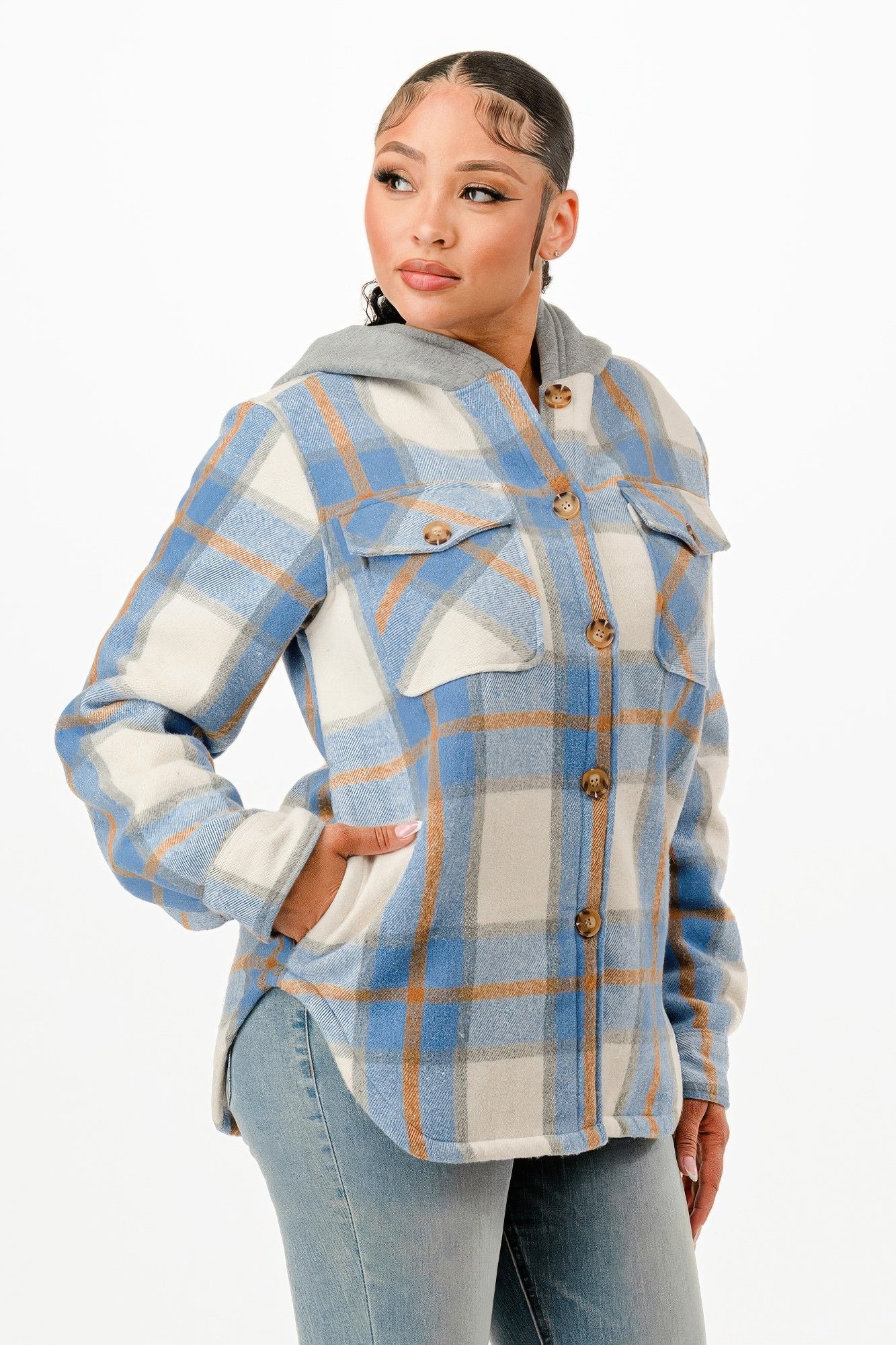 Hooded Plaid Jacket - Tigbul's Variety Fashion Shop