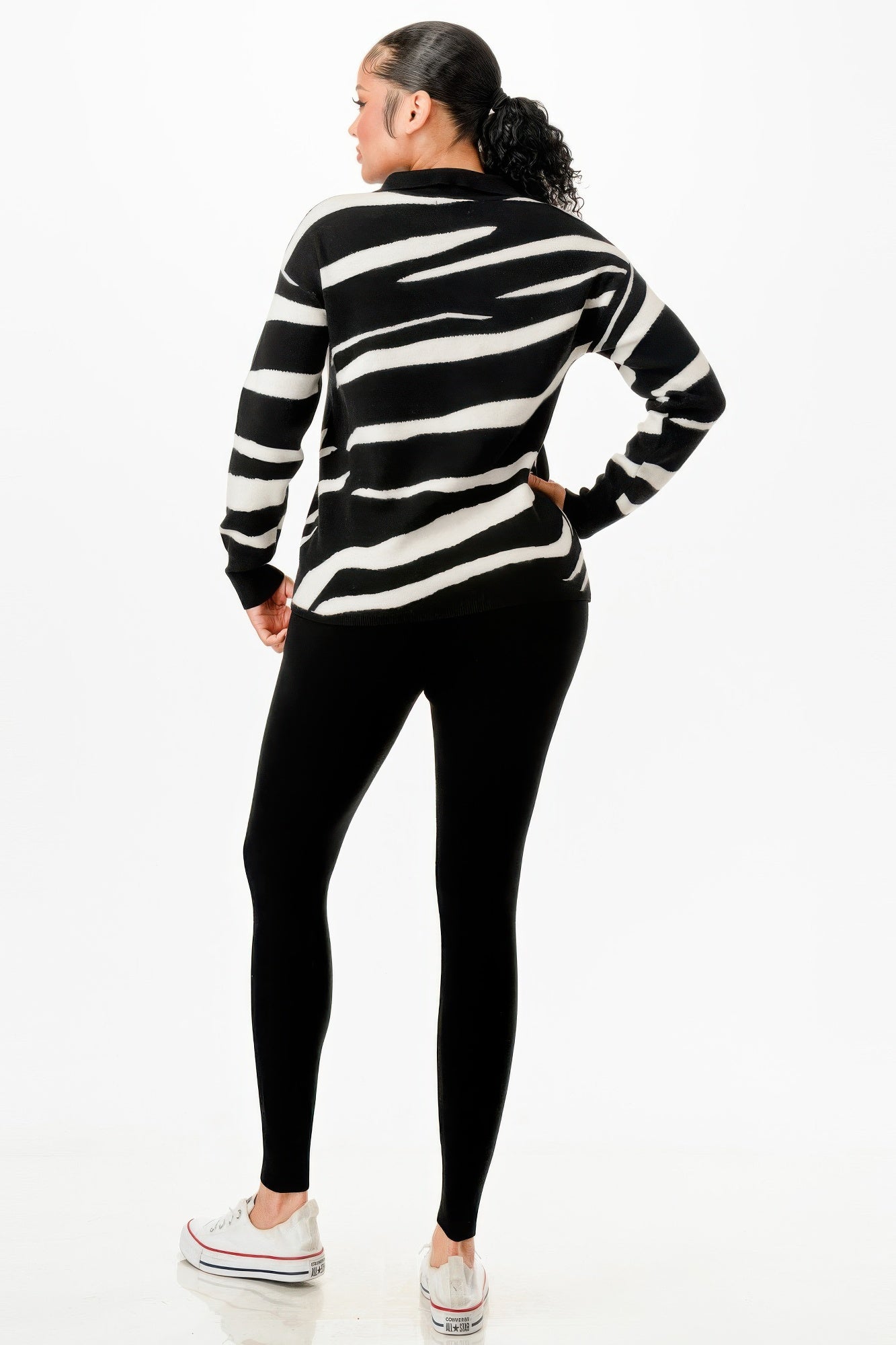 Pullover Collared V-neck Sweater Top And Pant Set - Tigbul's Variety Fashion Shop
