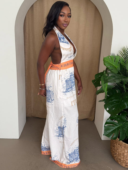 Italian Escape Halter Jumpsuit - Tigbul's Variety Fashion Shop