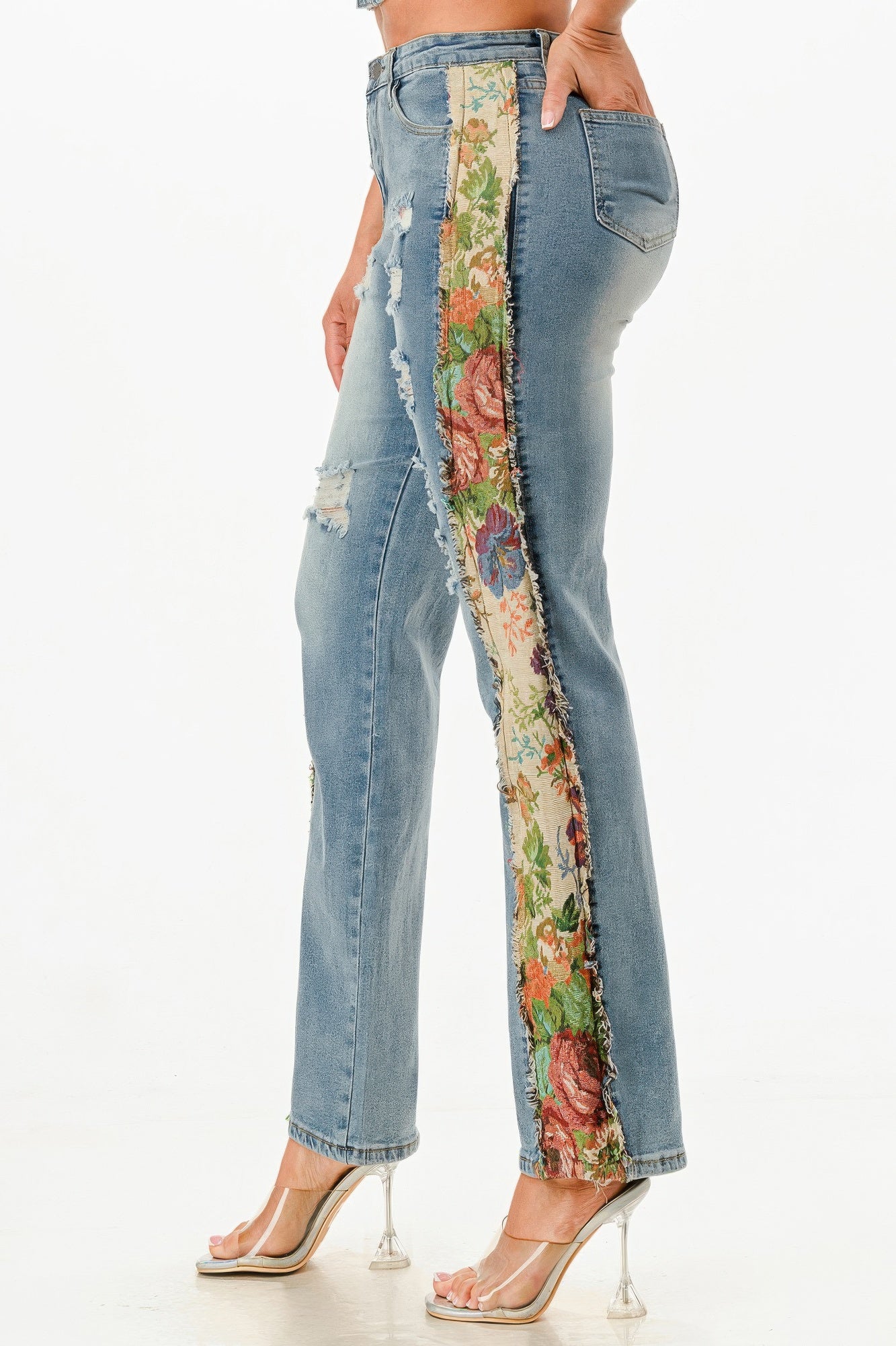 Tapestry Contrast Denim Set - Tigbul's Variety Fashion Shop