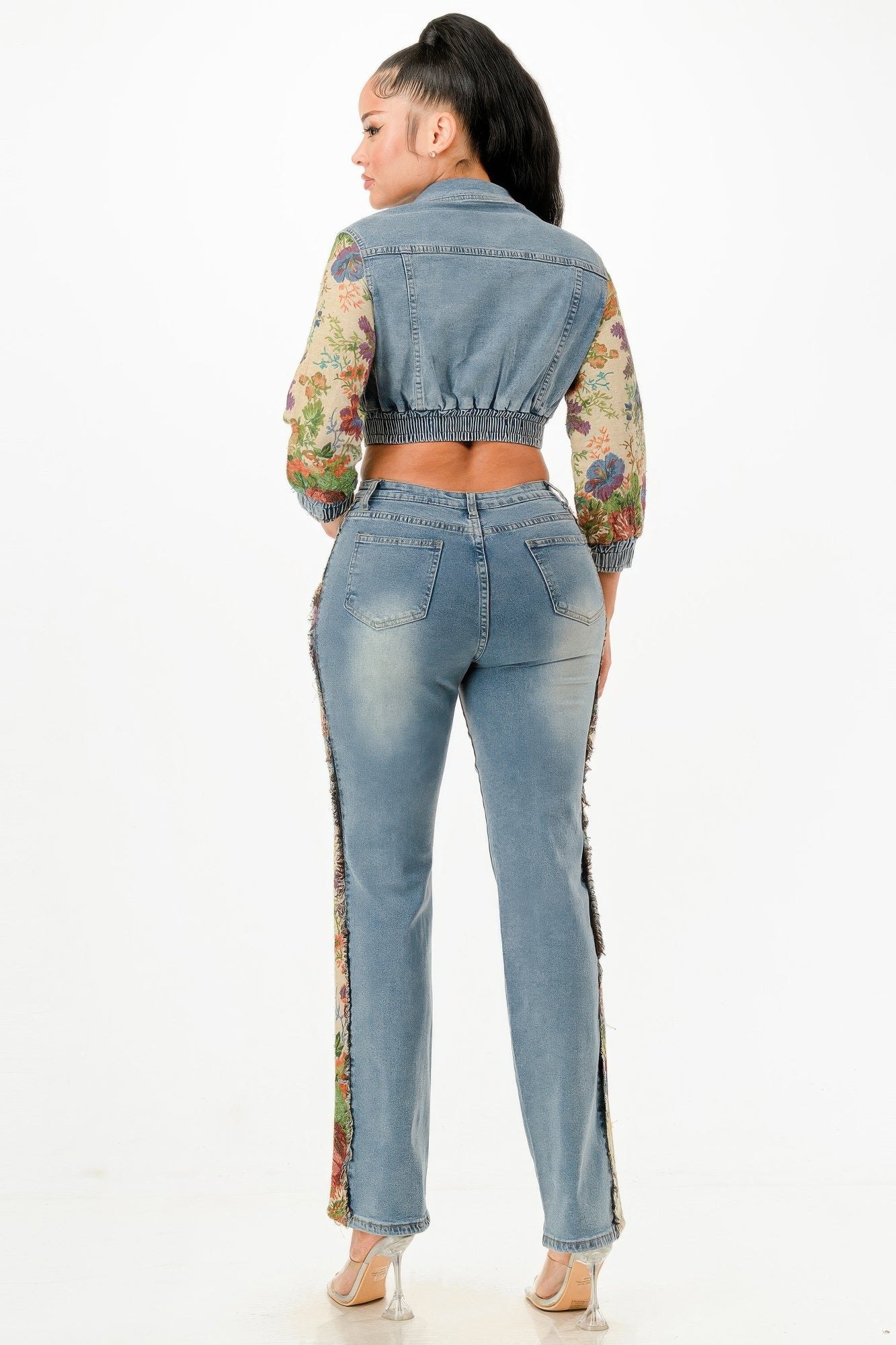 Tapestry Contrast Denim Set - Tigbul's Variety Fashion Shop
