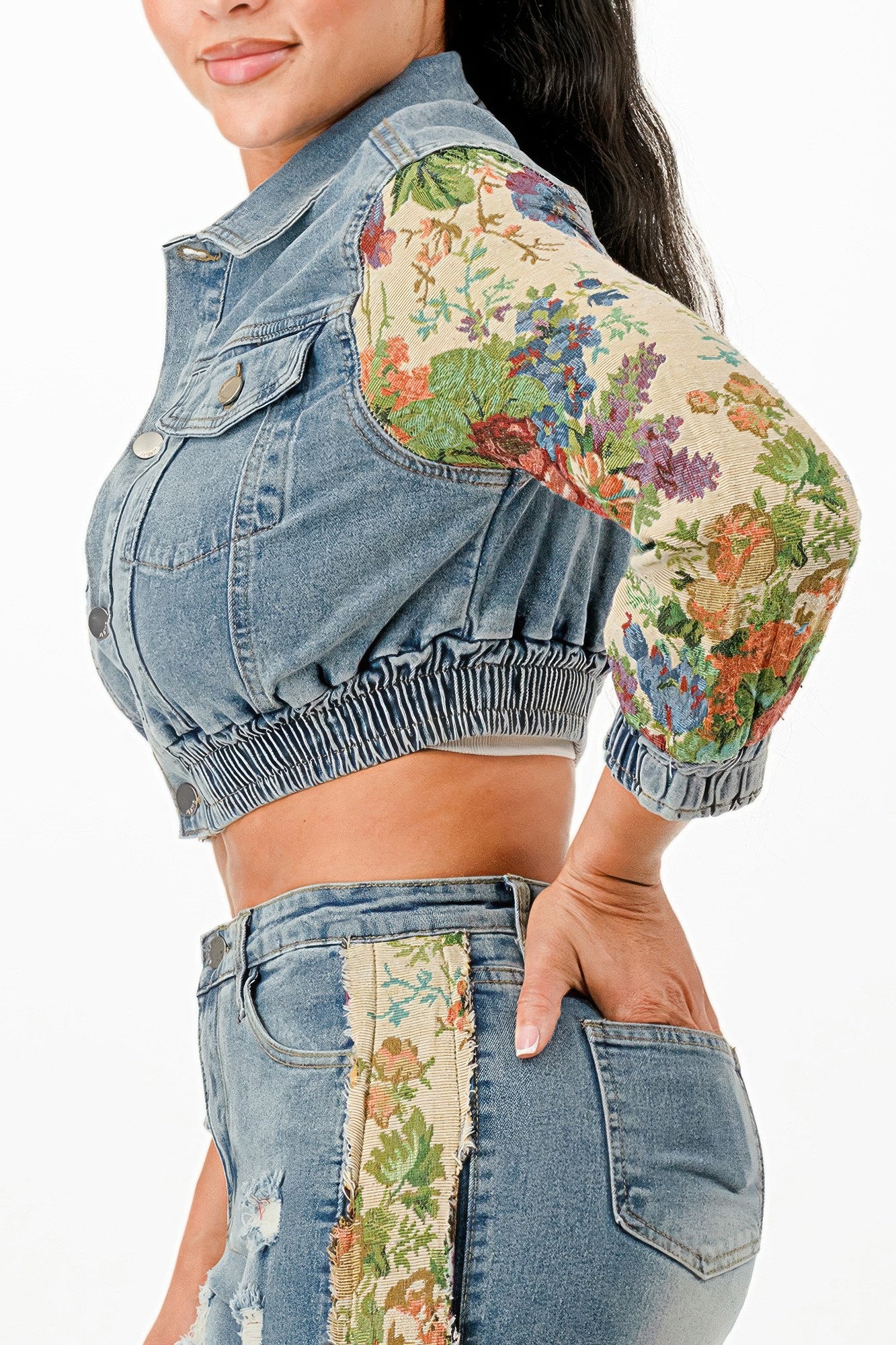 Tapestry Contrast Denim Set - Tigbul's Variety Fashion Shop