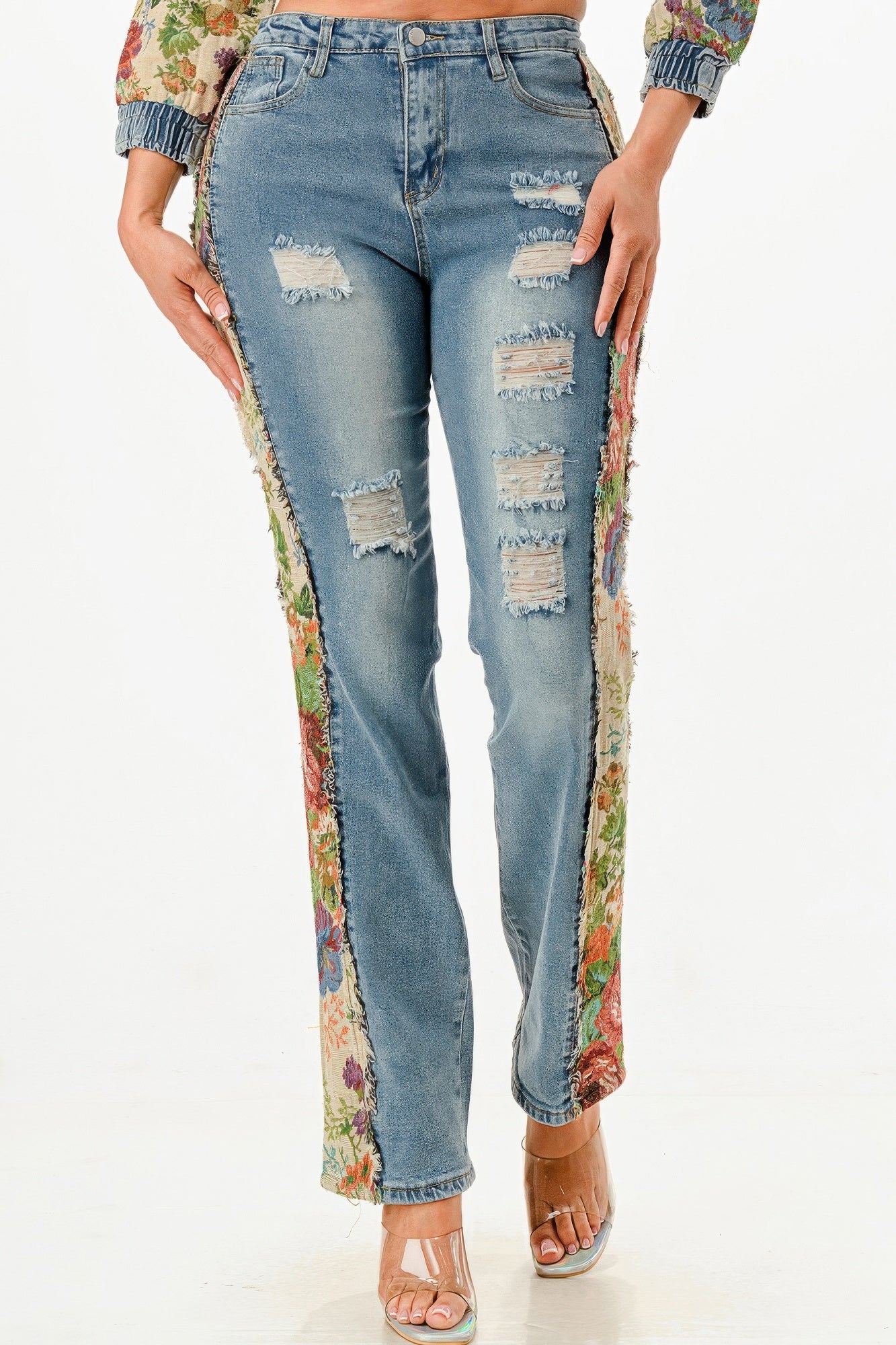 Tapestry Contrast Denim Set - Tigbul's Variety Fashion Shop