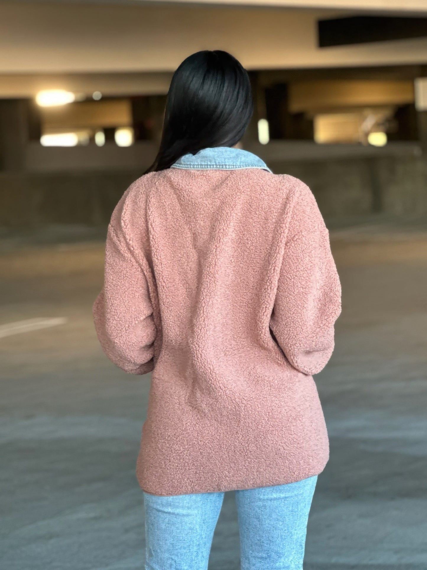 Teddy Fleece & Denim Jacket With Square Pockets - Tigbul's Variety Fashion Shop