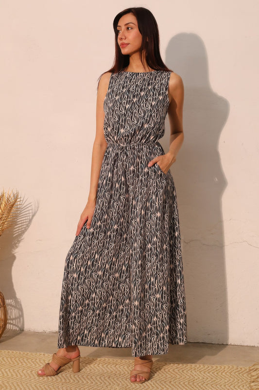 Night Meadow Sleeveless Bubble Jumpsuit - Tigbul's Variety Fashion Shop