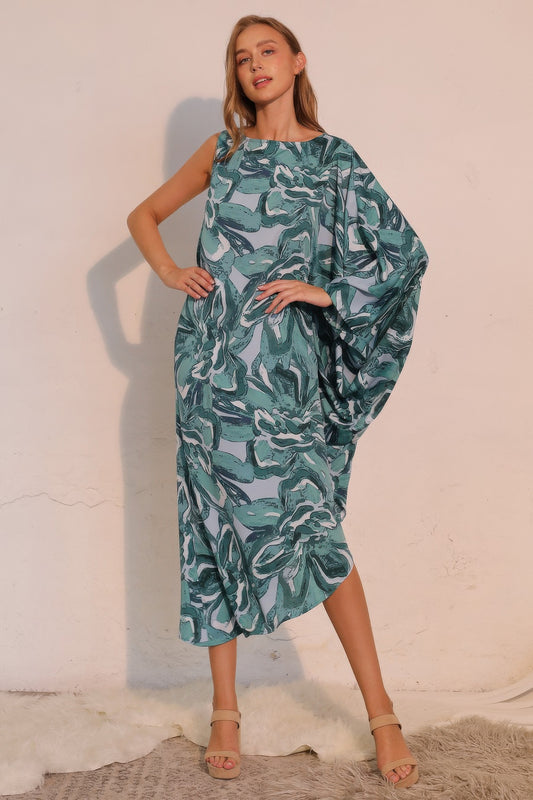 Chasing Petals One Sleeve Dress - Tigbul's Variety Fashion Shop