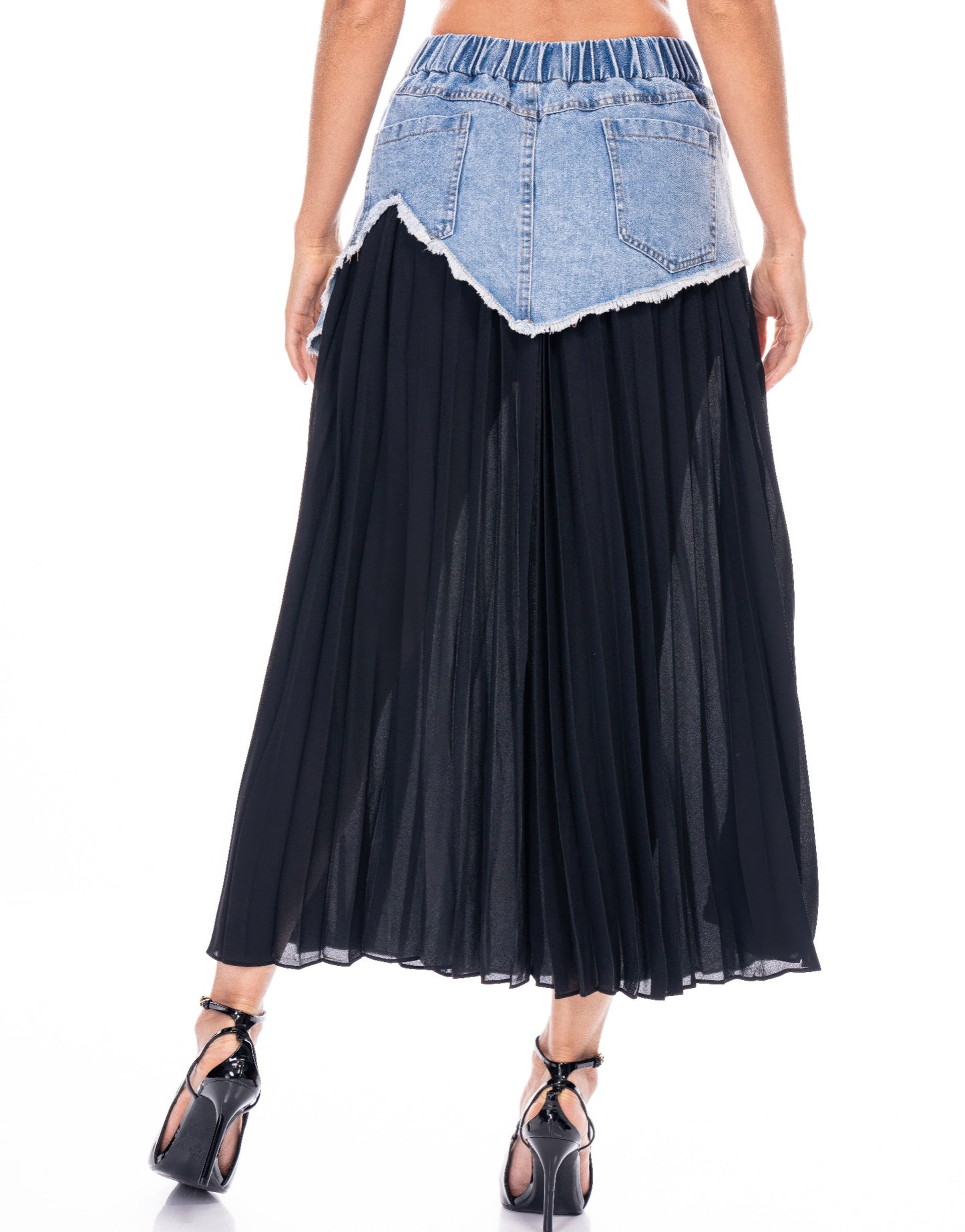 Denim Contrast Skirt - Tigbul's Variety Fashion Shop